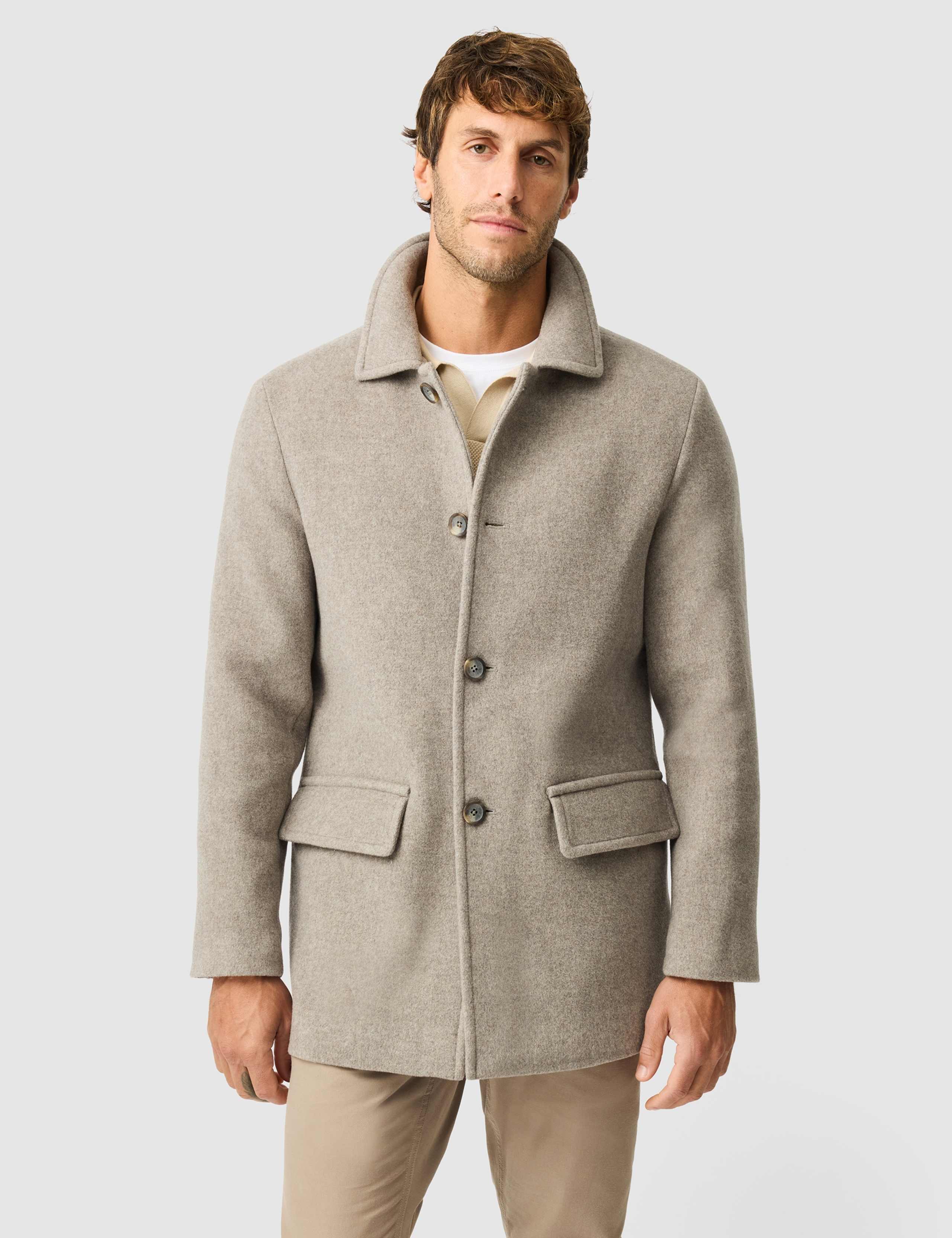 Wool Point Collar Button Front Overcoat