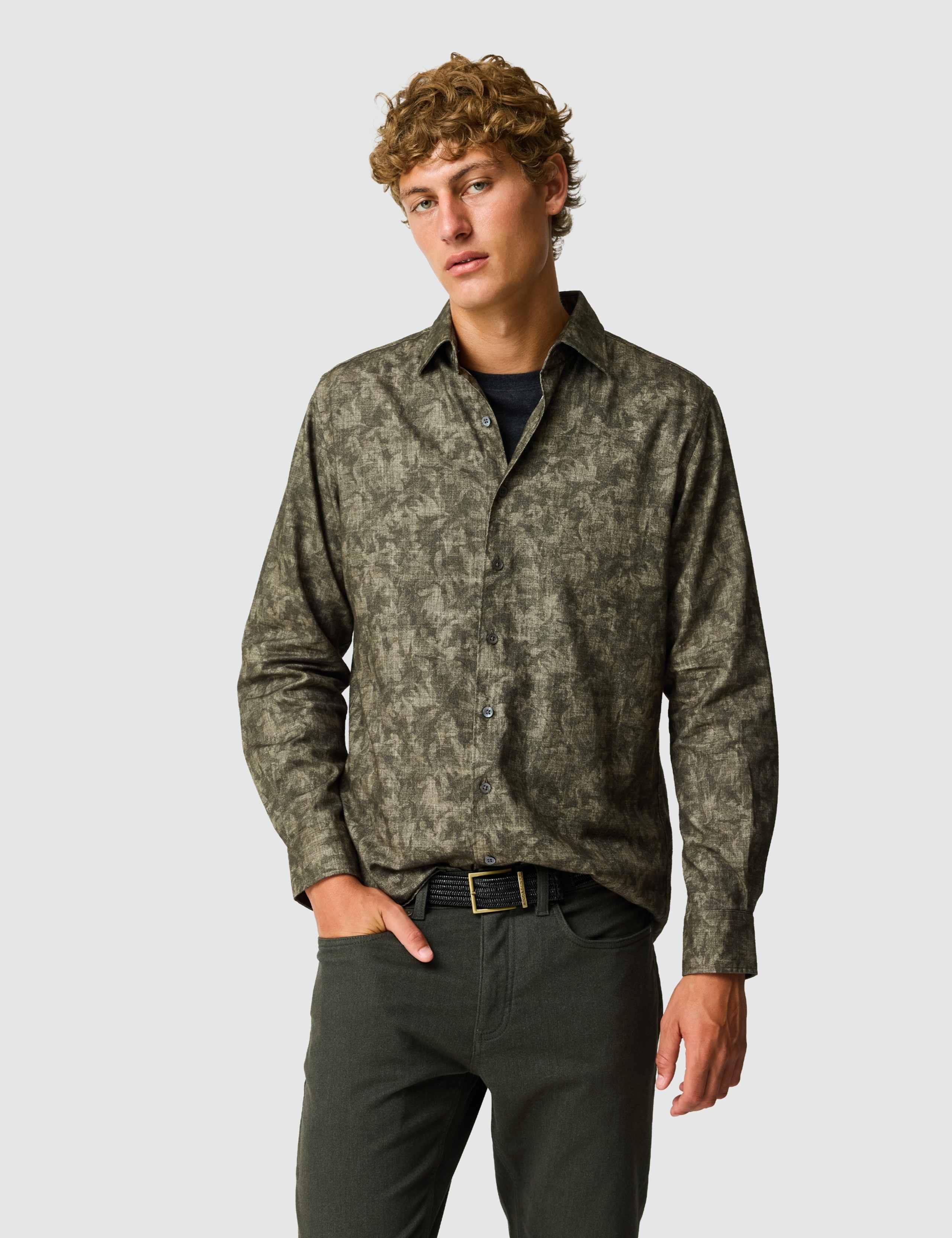 Tonal Palm Print Cotton Shirt