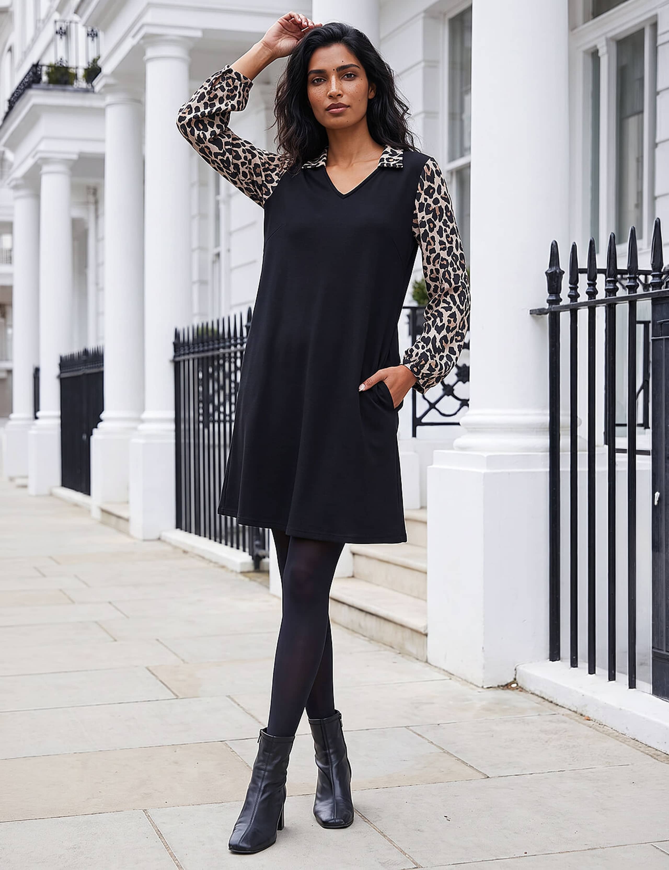 2 in 1 Animal Print Shirt Mini Swing Dress