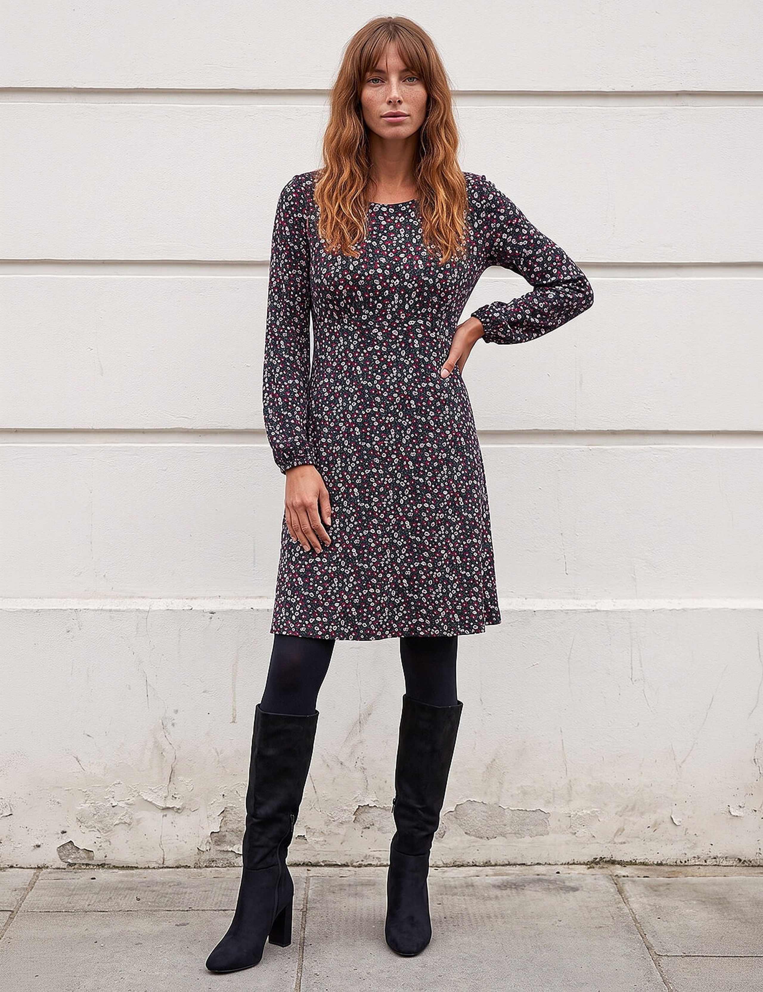 Jersey Ditsy Floral Knee Length Skater Dress