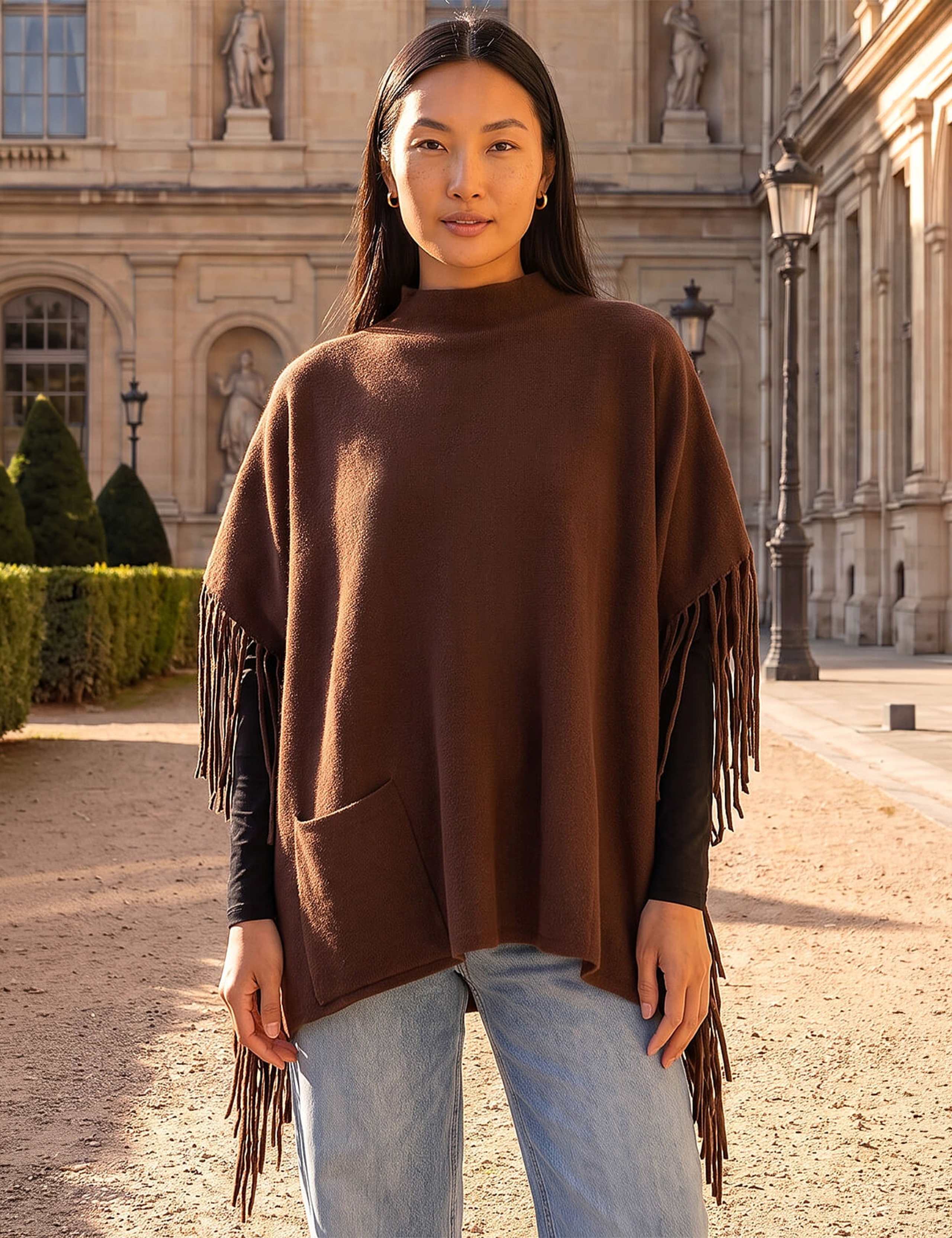 Fringe Hem Knitted Poncho