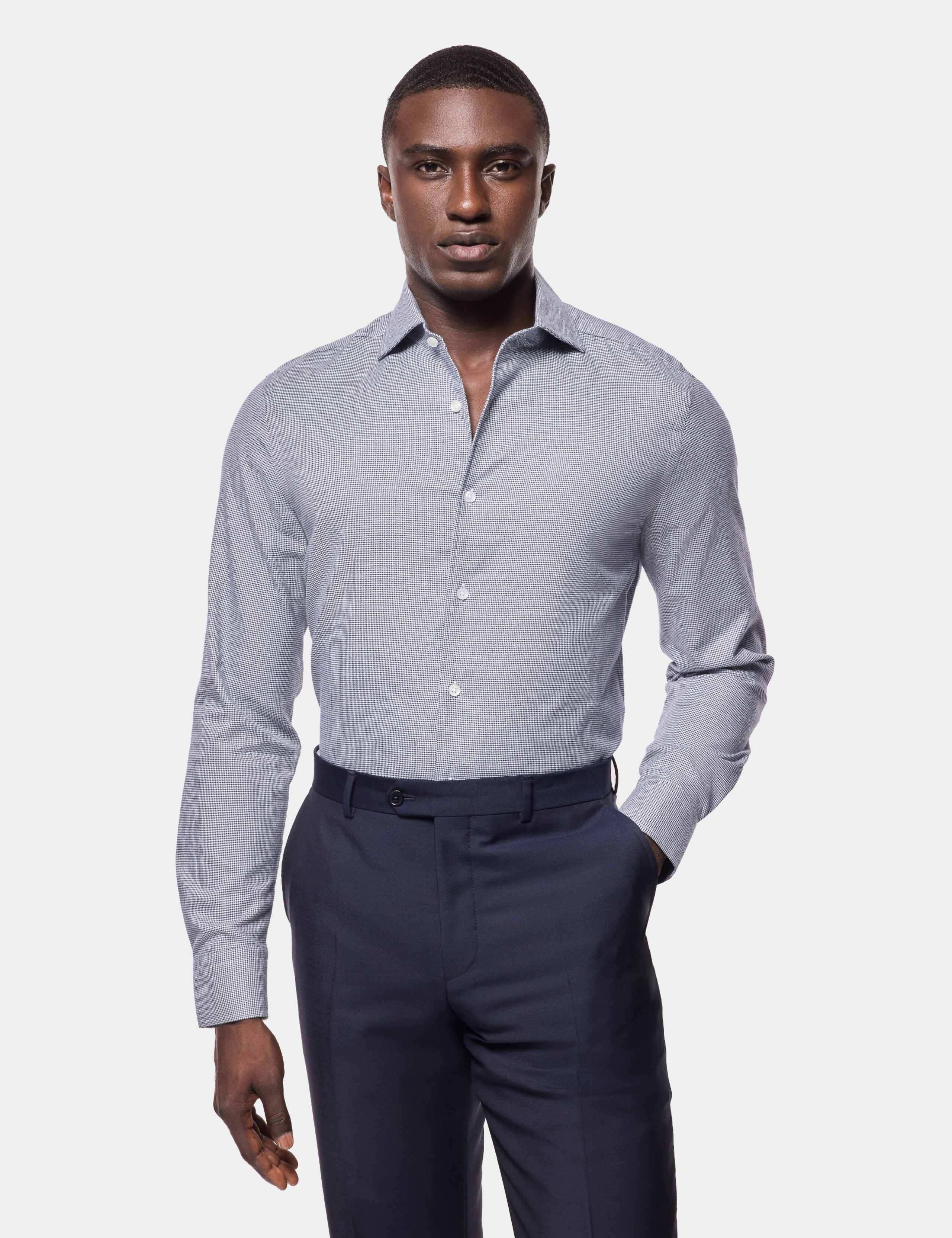 Slim Fit Herringbone Cutaway Collar Flannel Shirt