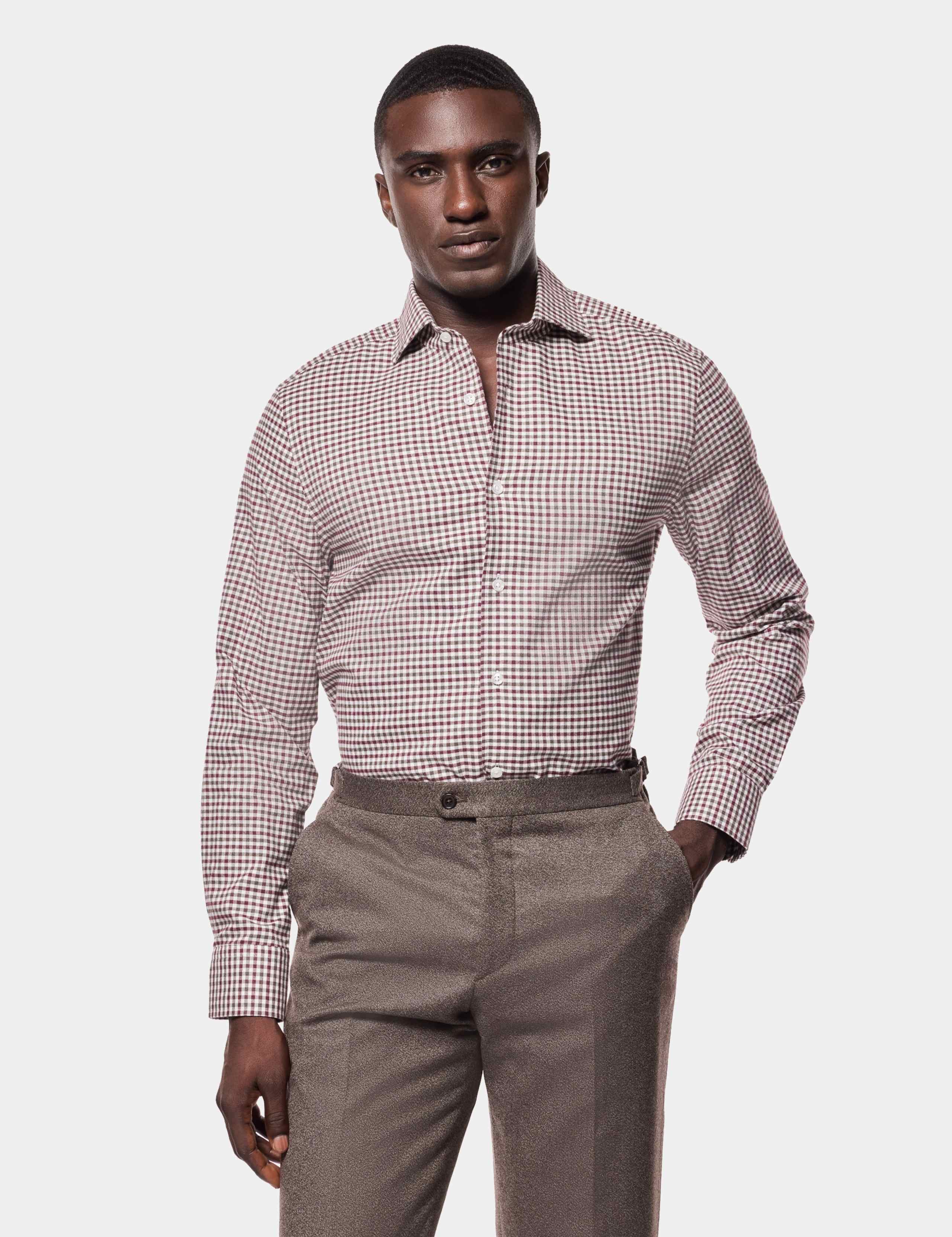 Slim Fit Checked Cutaway Collar Flannel Shirt