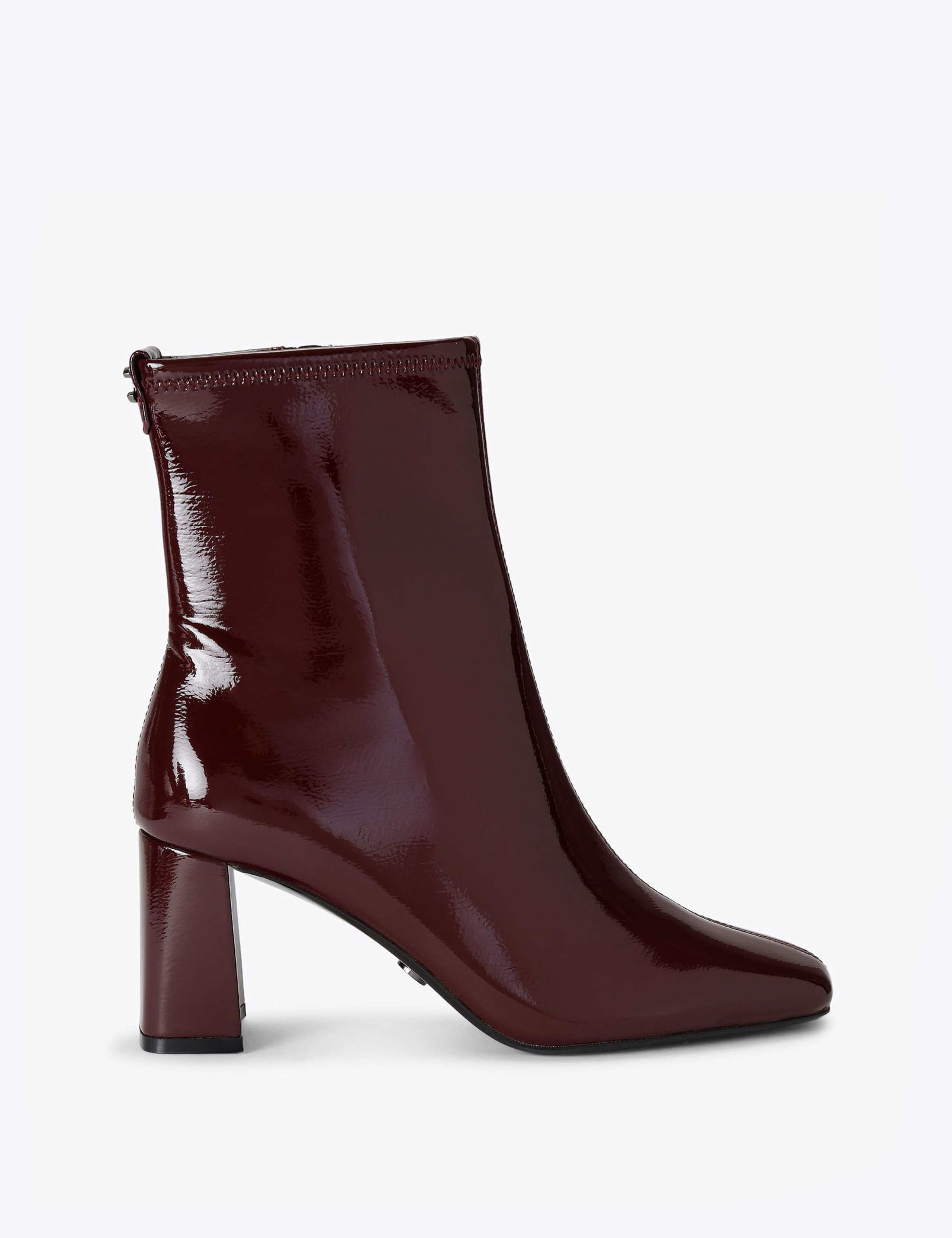 Patent Block Heel Square Toe Ankle Boots