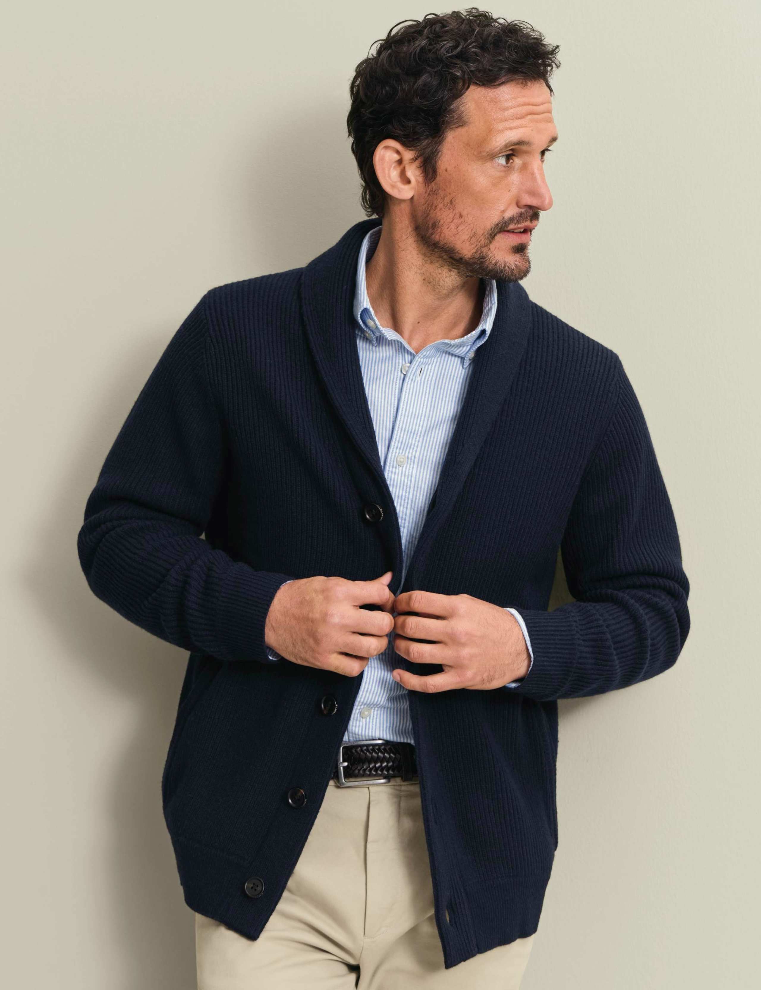 Merino Wool Shawl Neck Cardigan