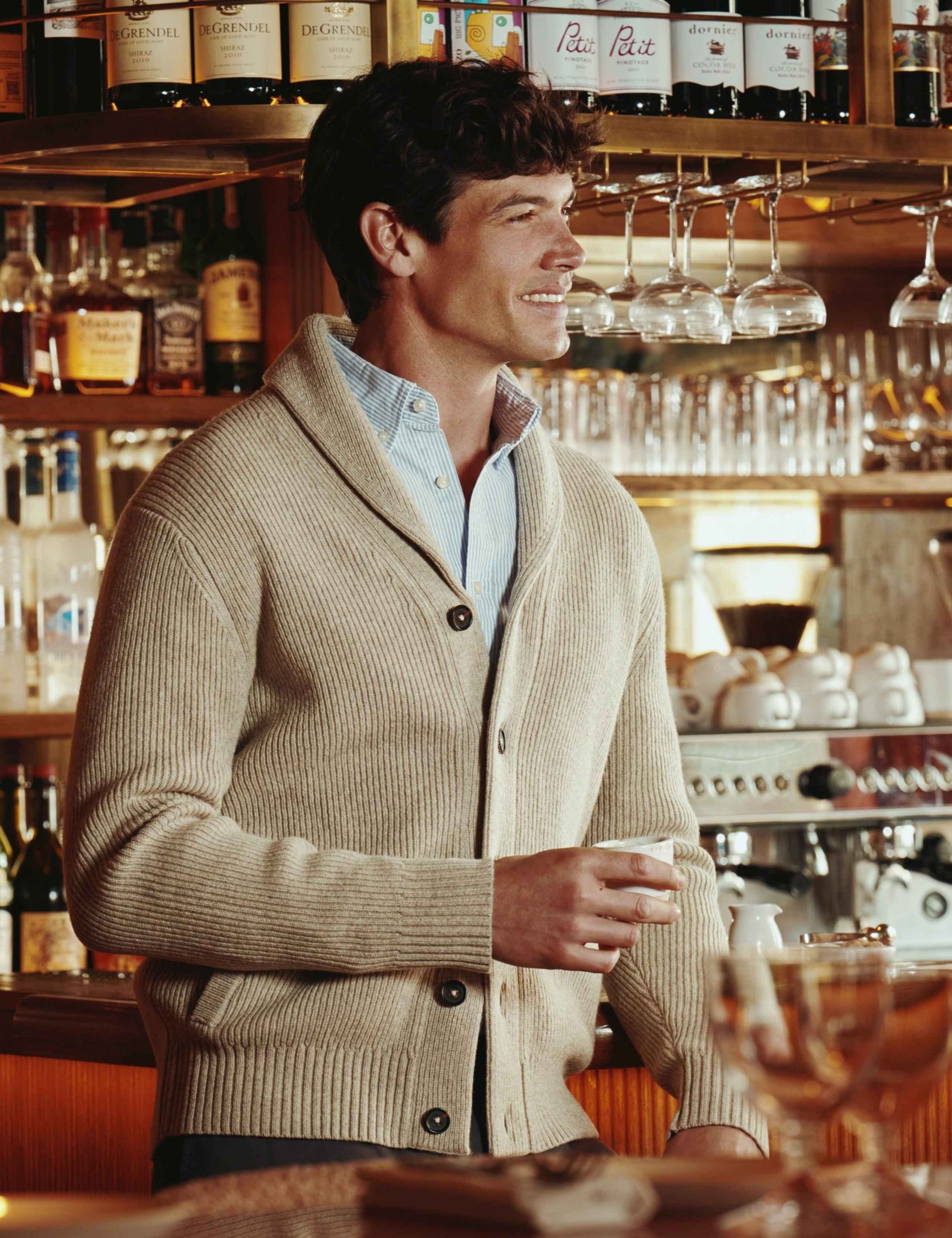 Merino Wool Shawl Neck Cardigan