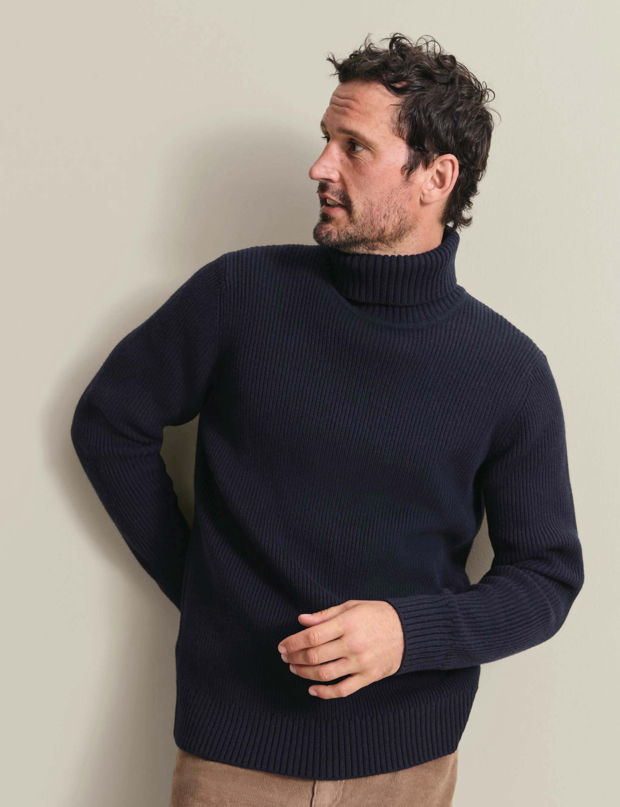Merino Wool Ribbed Roll Neck Jumper