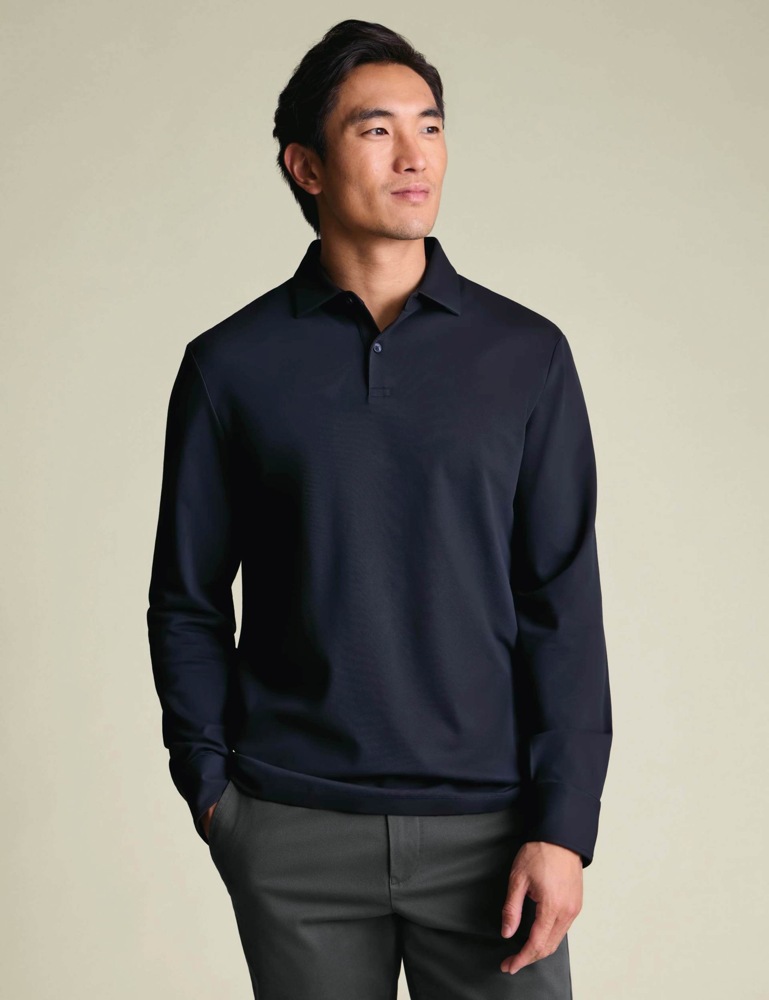 Cotton Rich Pique Long Sleeve Polo Shirt