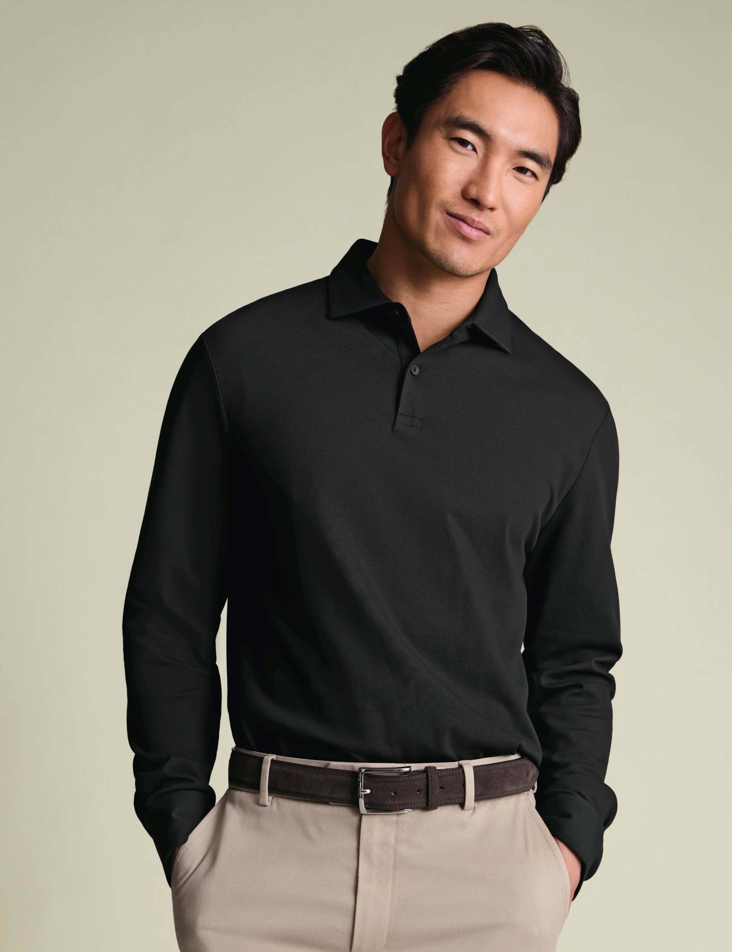 Cotton Rich Pique Long Sleeve Polo Shirt