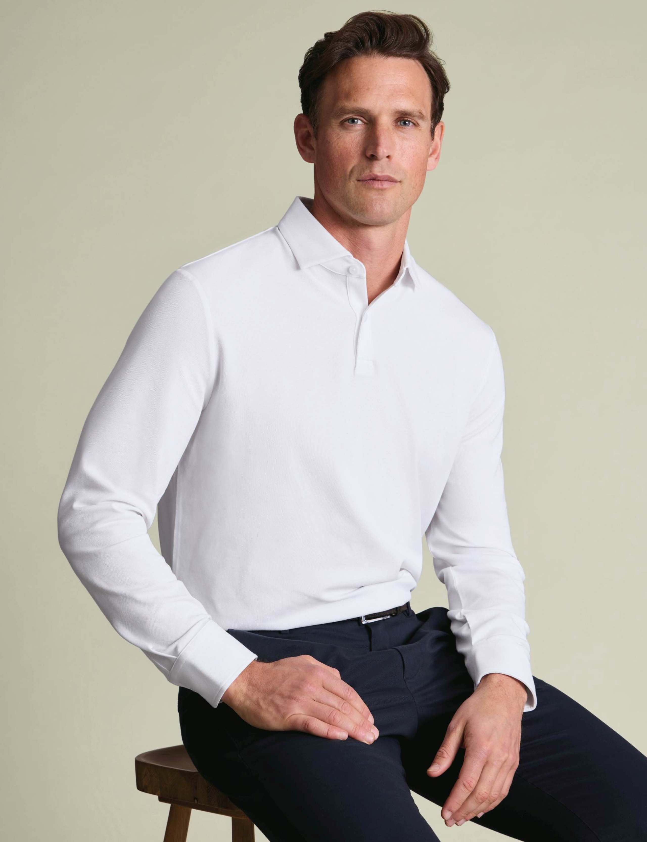 Cotton Rich Pique Long Sleeve Polo Shirt