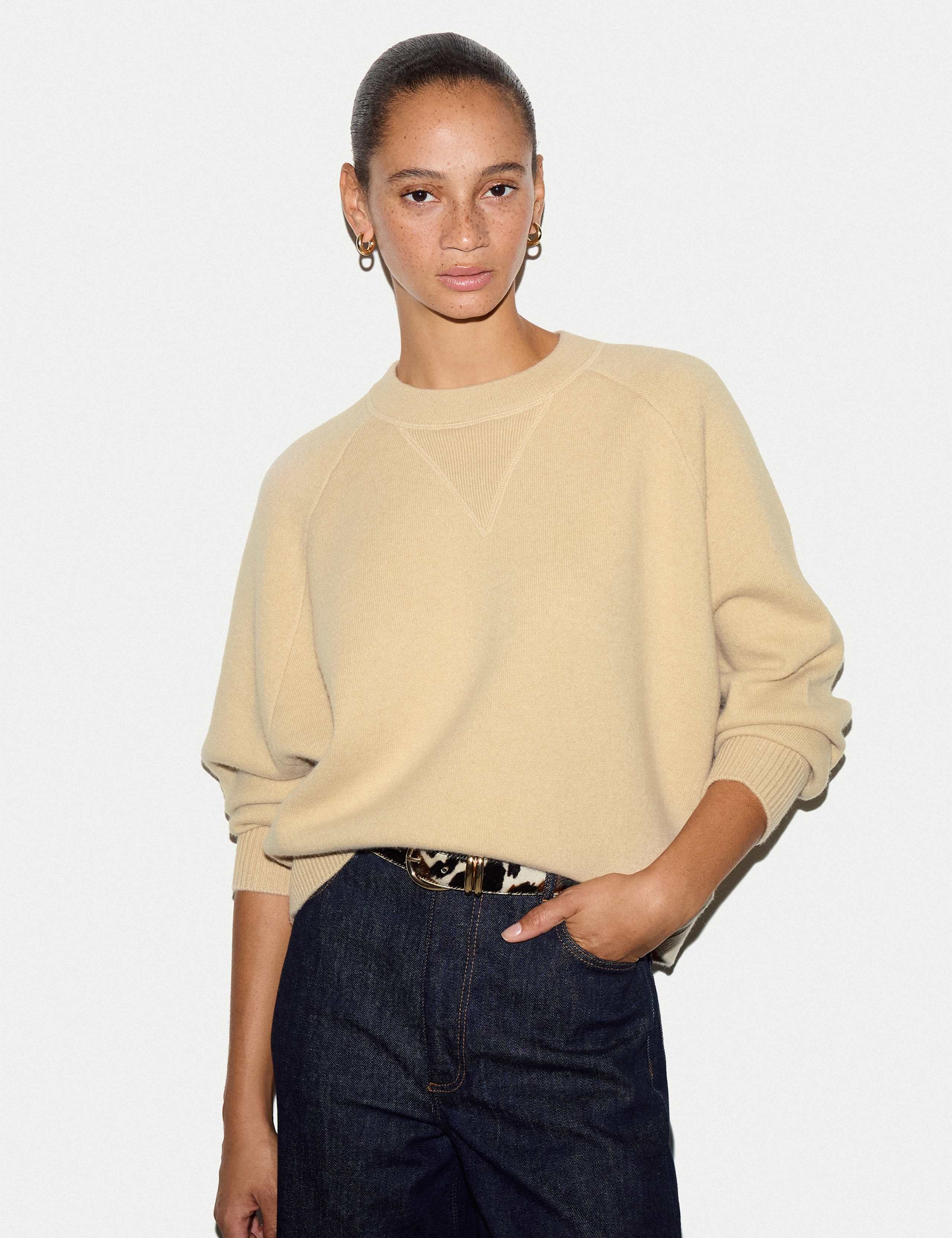 Wool Rich Round Neck Sweatshirt with Cashmere