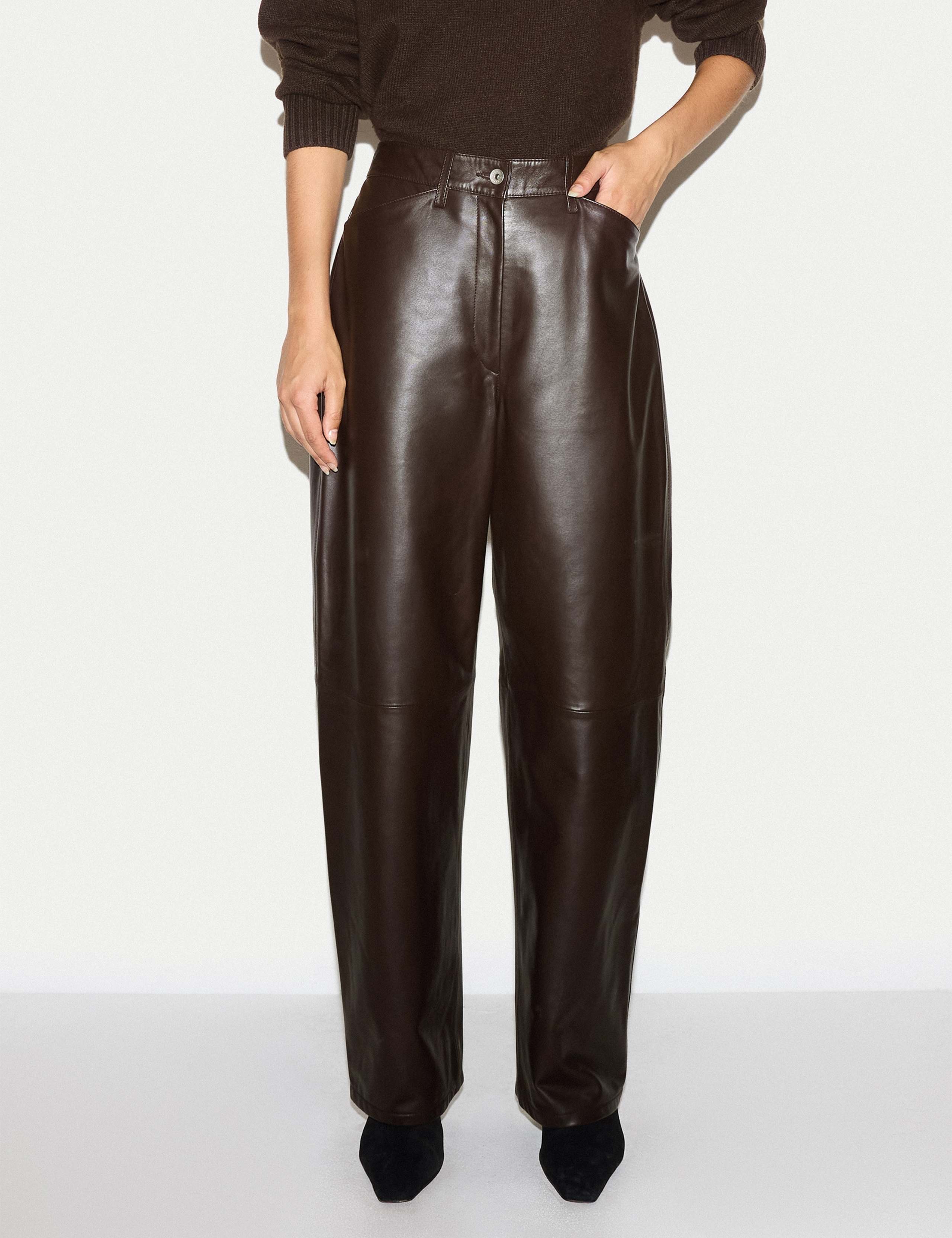 Leather High Waisted Barrel Leg Trousers