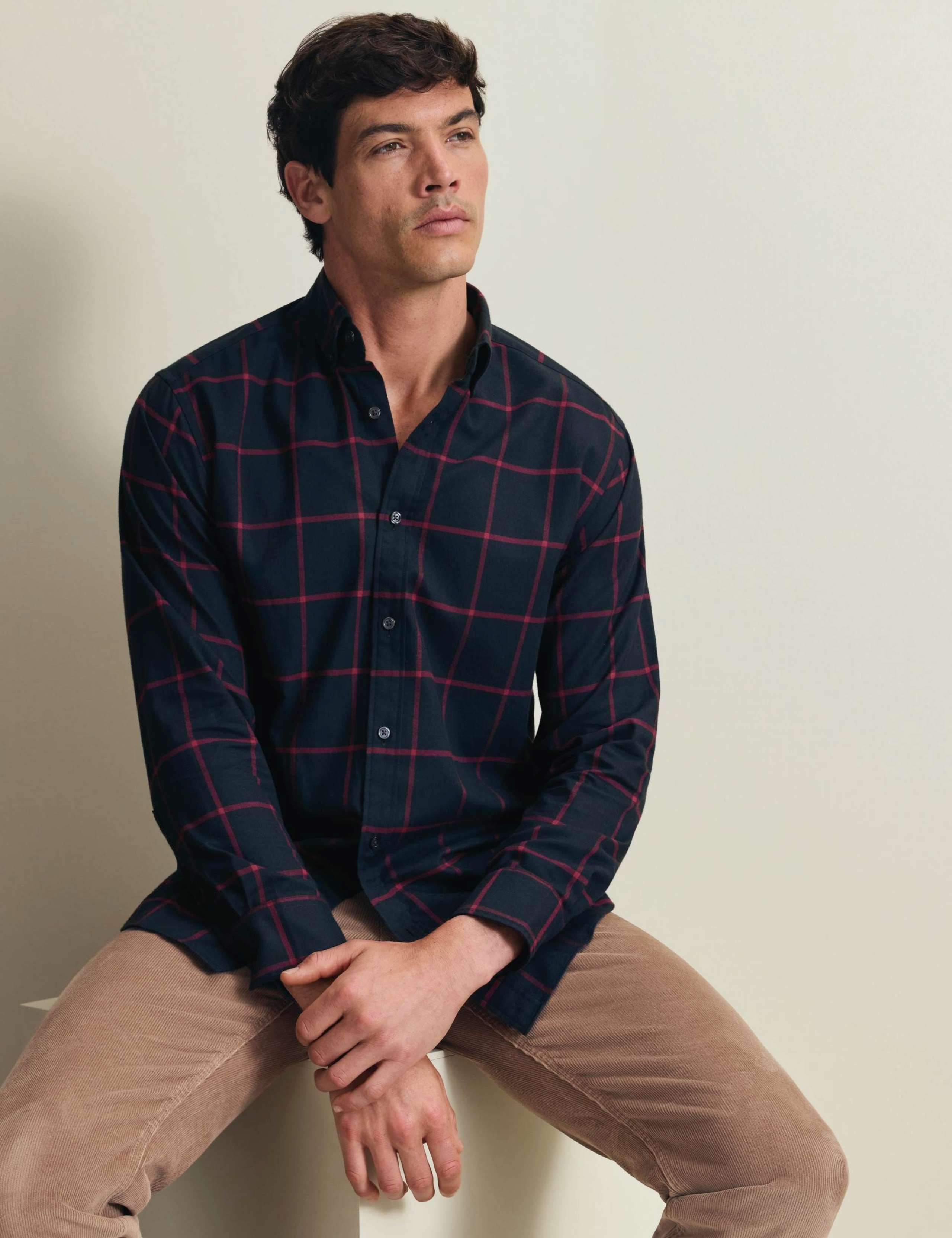 Regular Fit Brushed Cotton Check Flannel Shirt