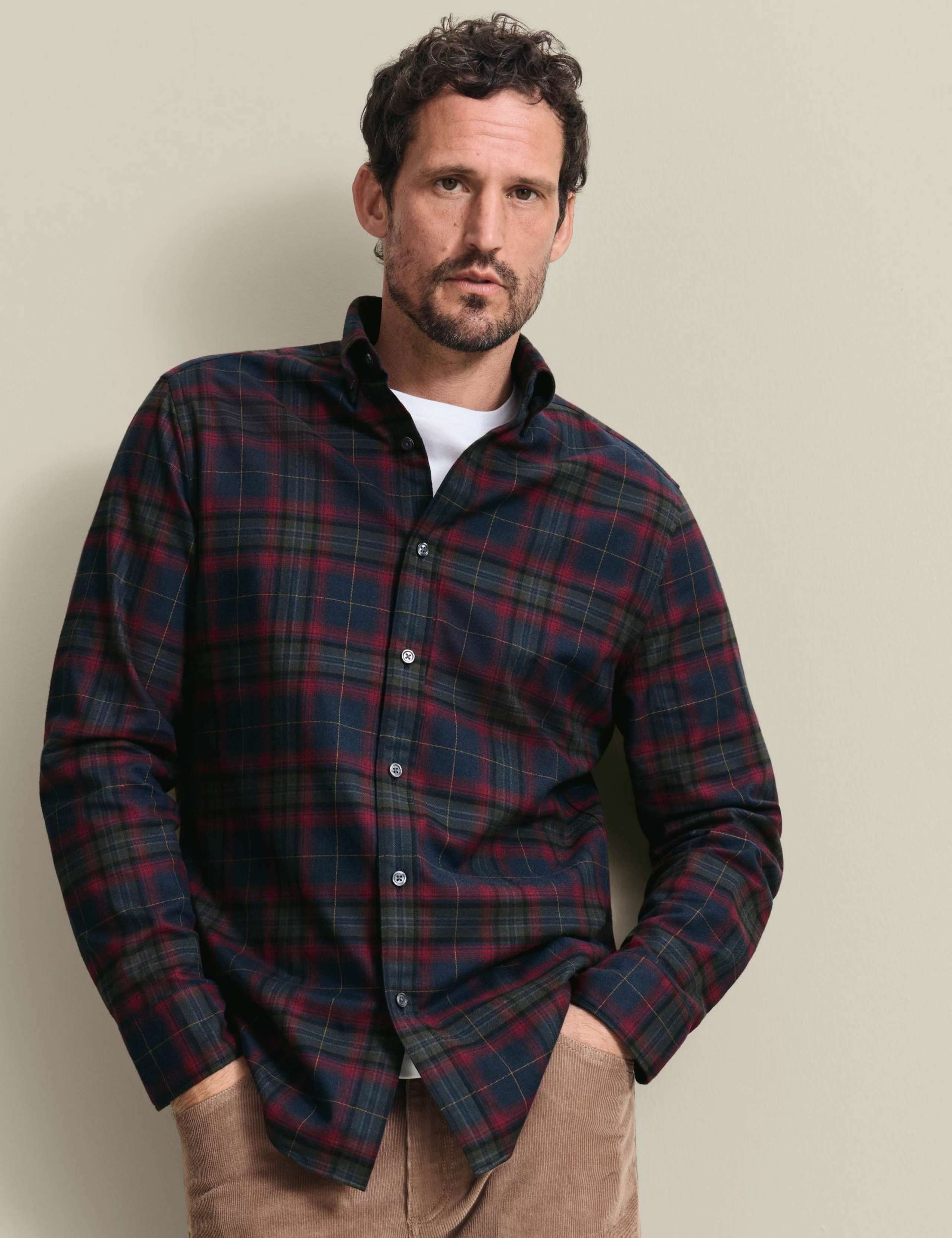Regular Fit Brushed Cotton Check Flannel Shirt
