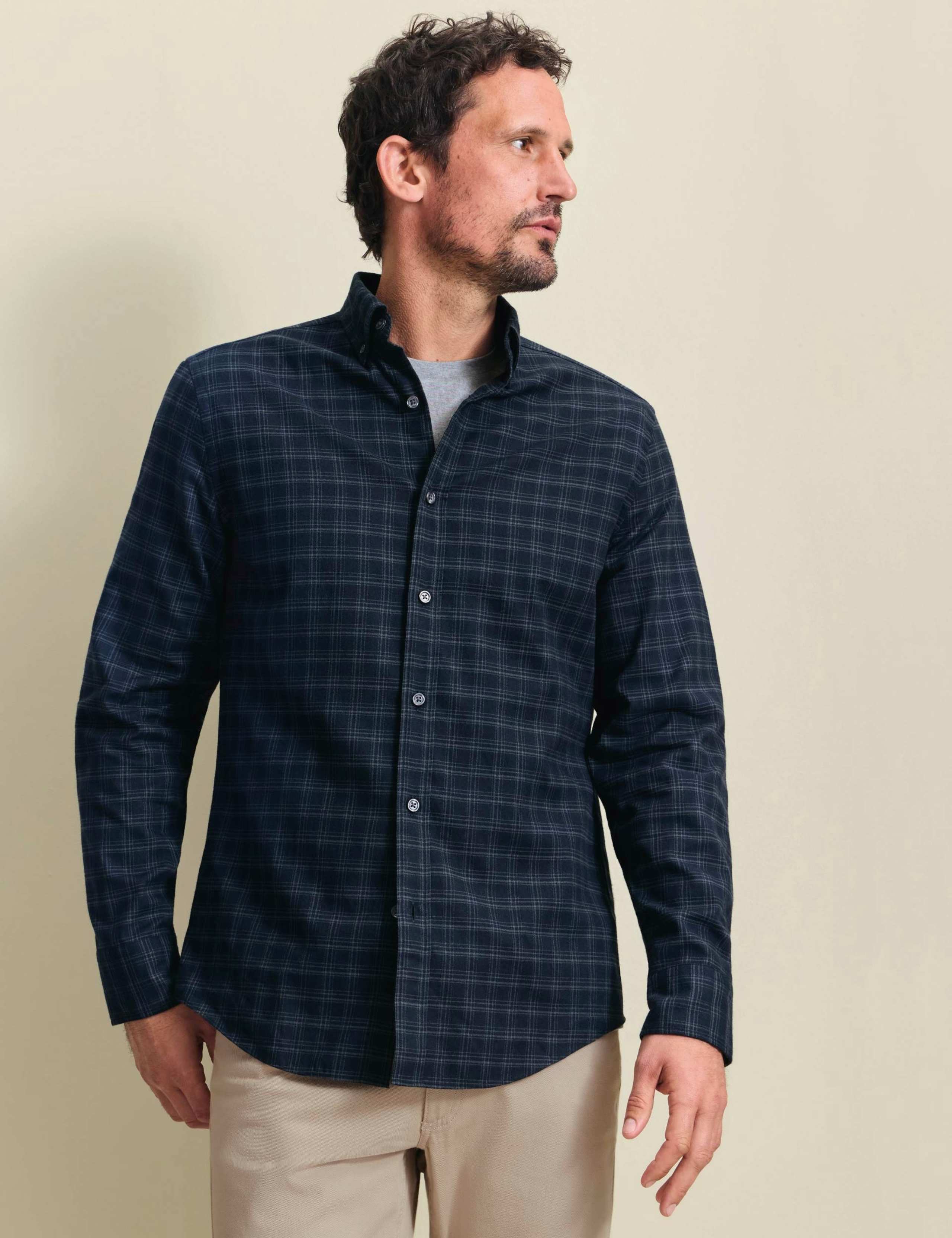 Regular Fit Brushed Cotton Check Flannel Shirt