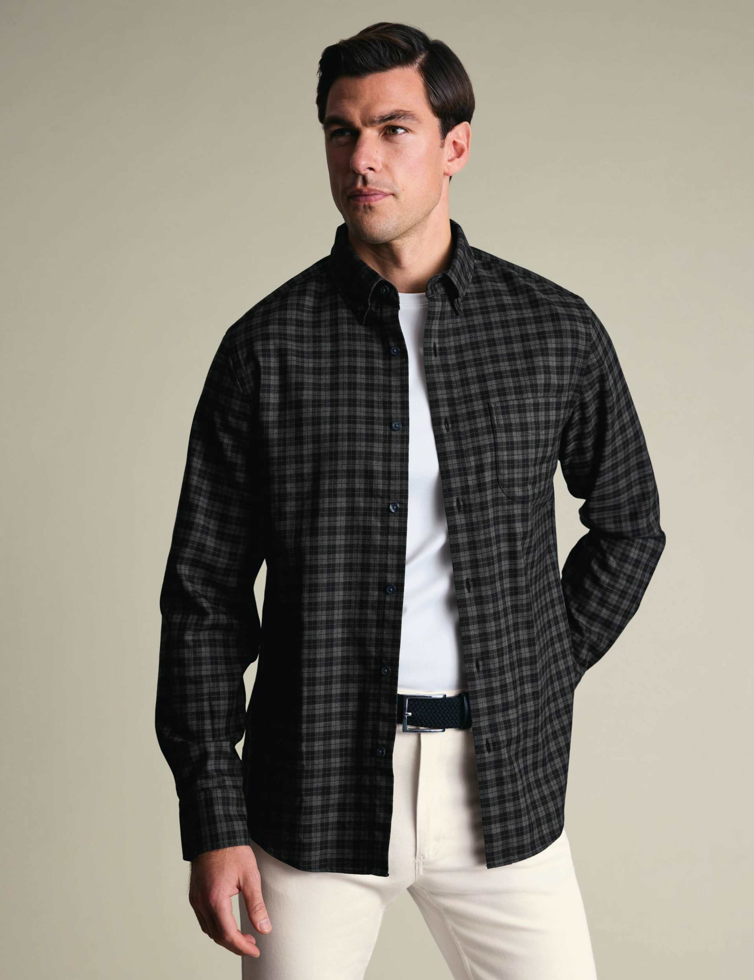 Regular Fit Non Iron Pure Cotton Check Twill Shirt