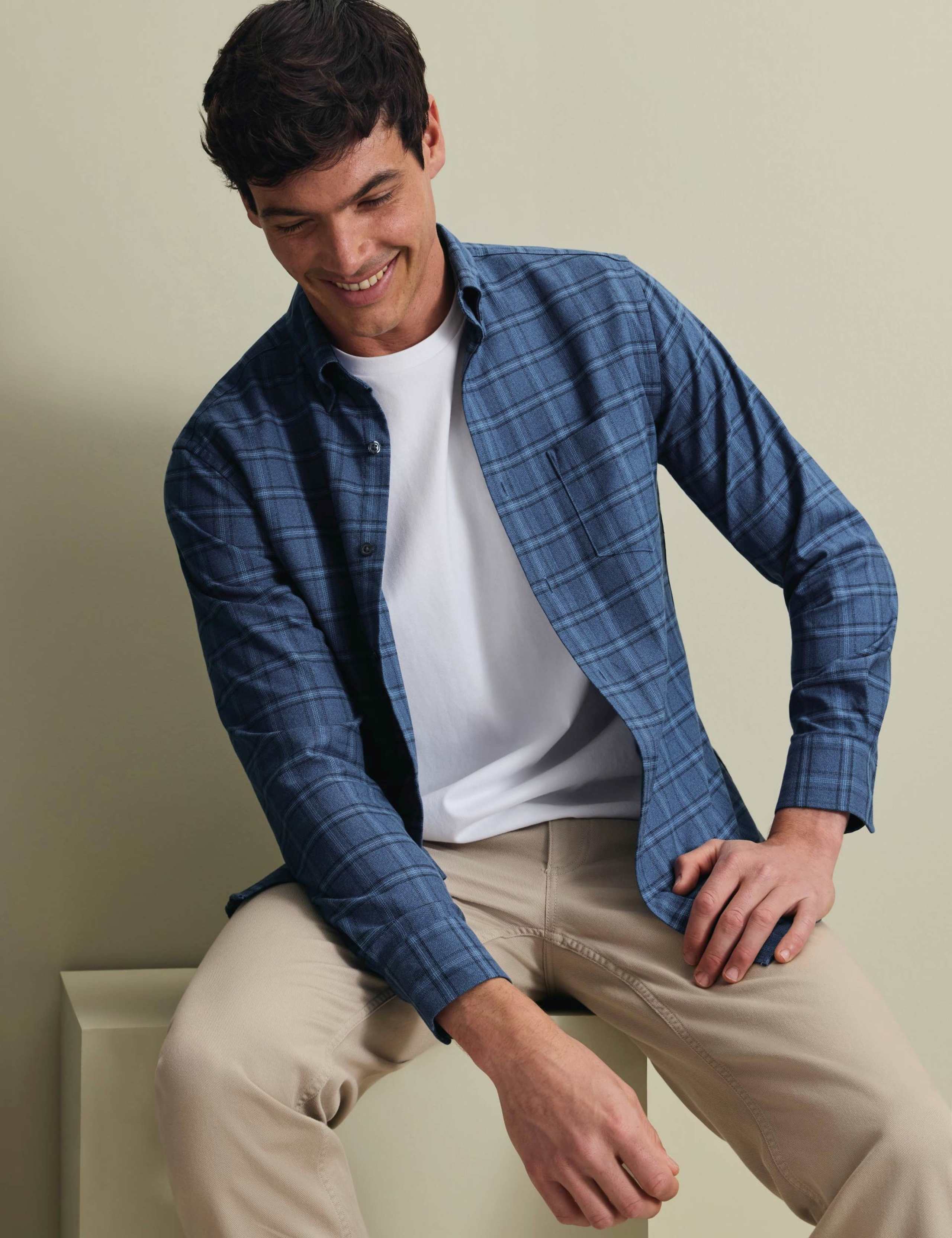 Regular Fit Non Iron Pure Cotton Check Twill Shirt