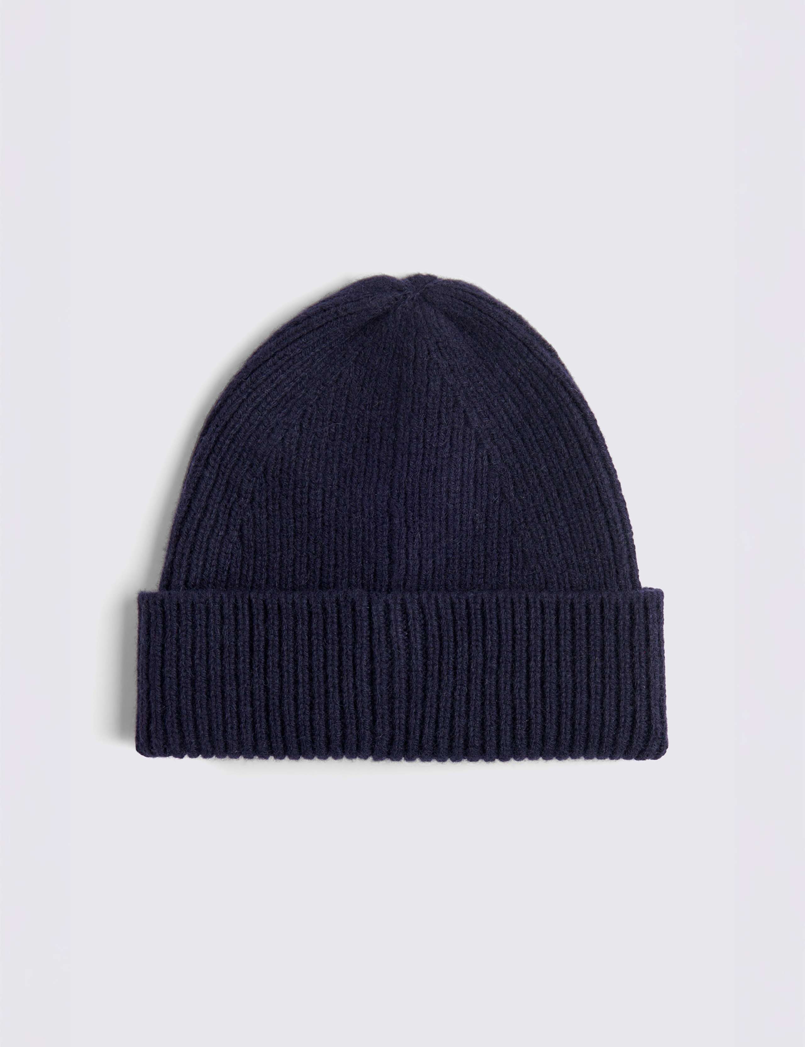 Lambswool Rich Ribbed Beanie with Cashmere