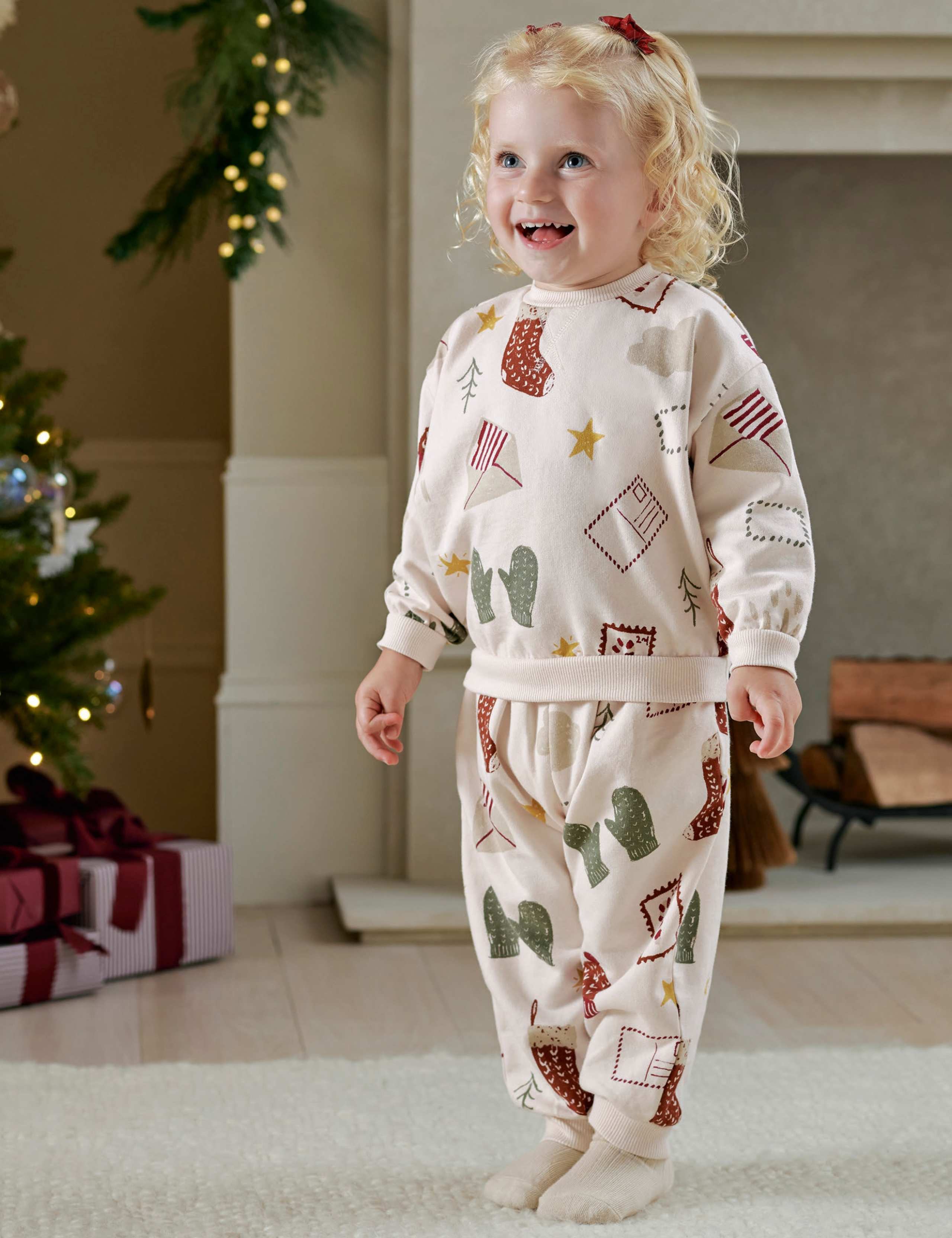 Pure Cotton Christmas Print Sweatshirt Set (0-3 Yrs)