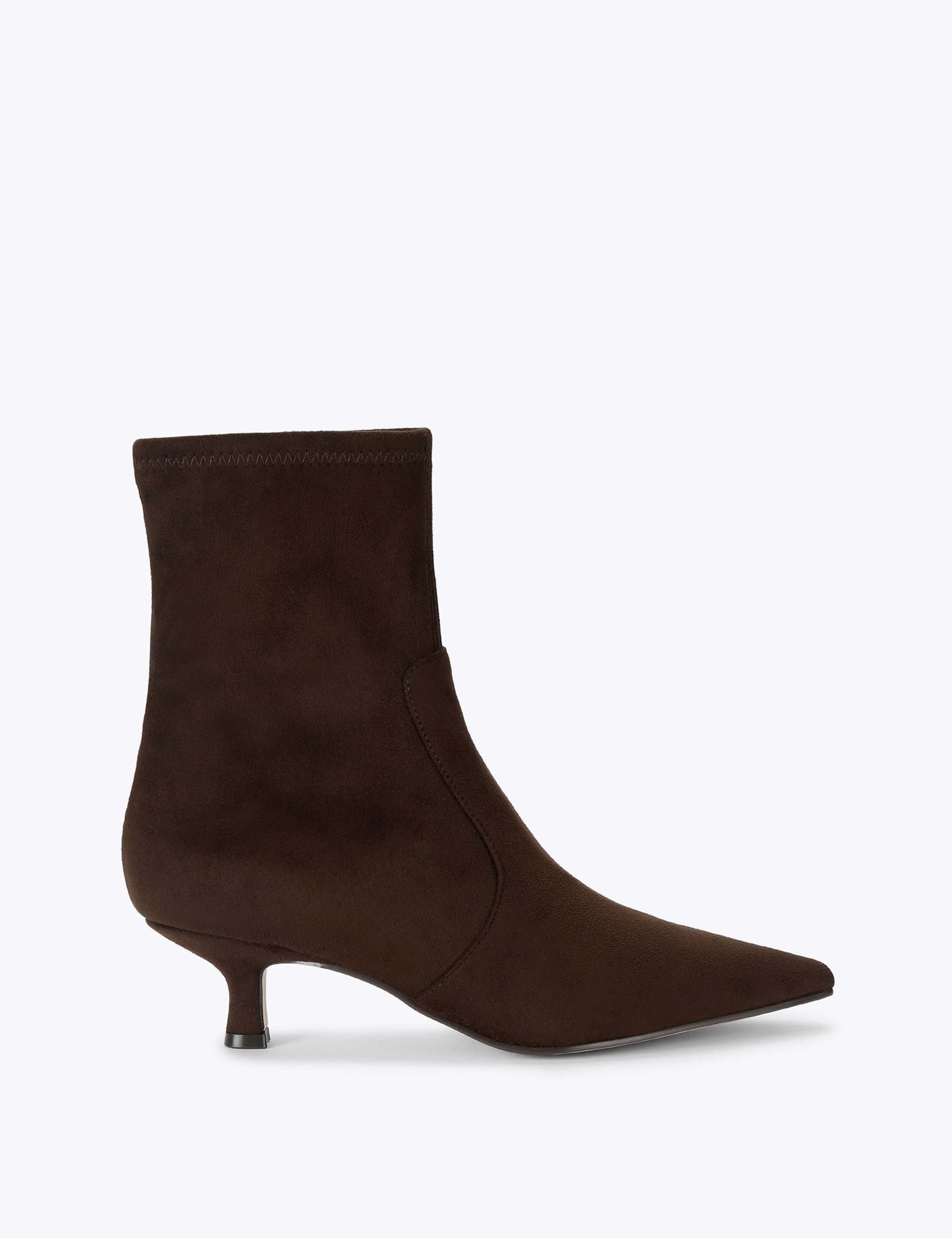 Checklist Suedette Pointed Toe Kitten Heel Ankle Boots