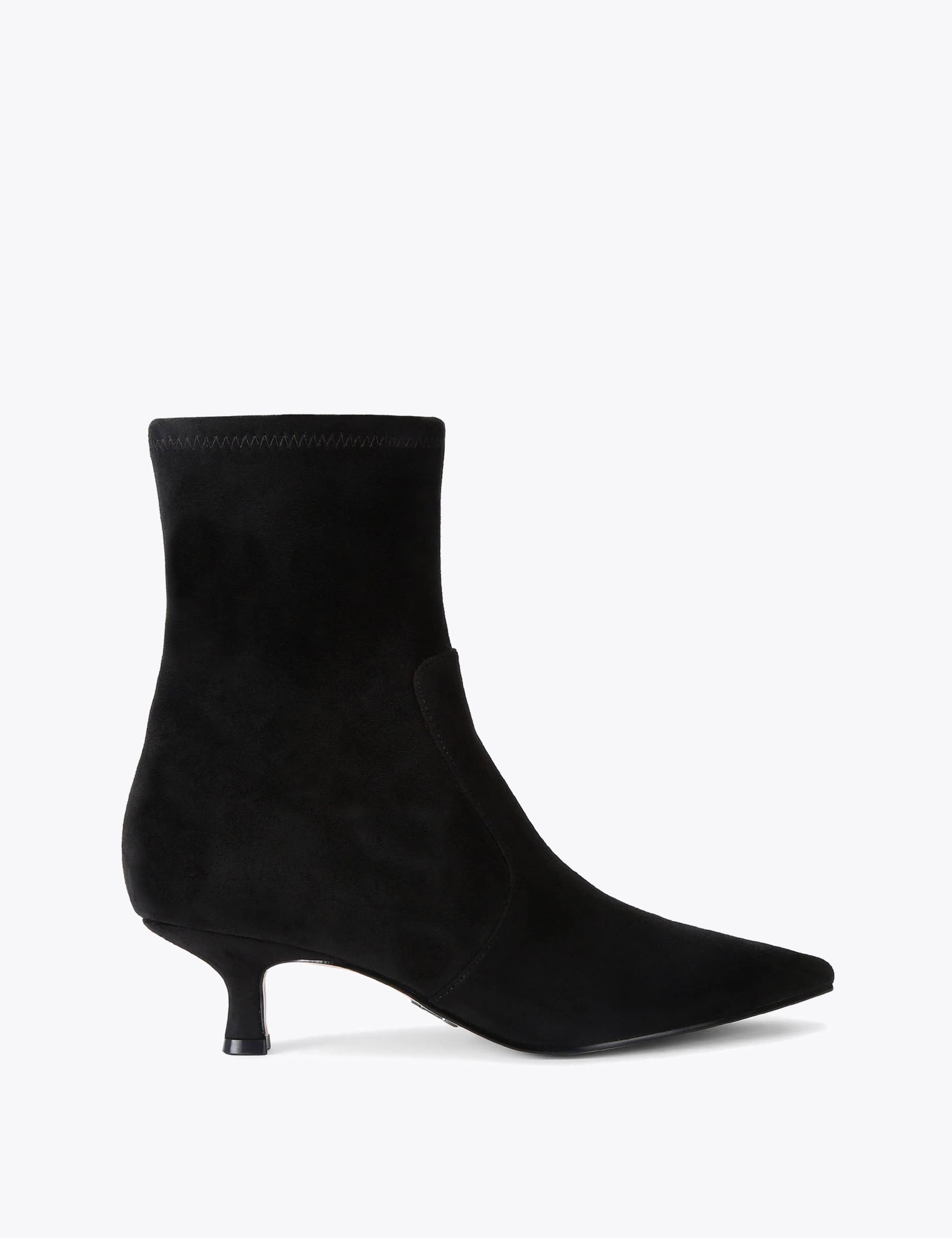 Checklist Suedette Pointed Toe Kitten Heel Ankle Boots