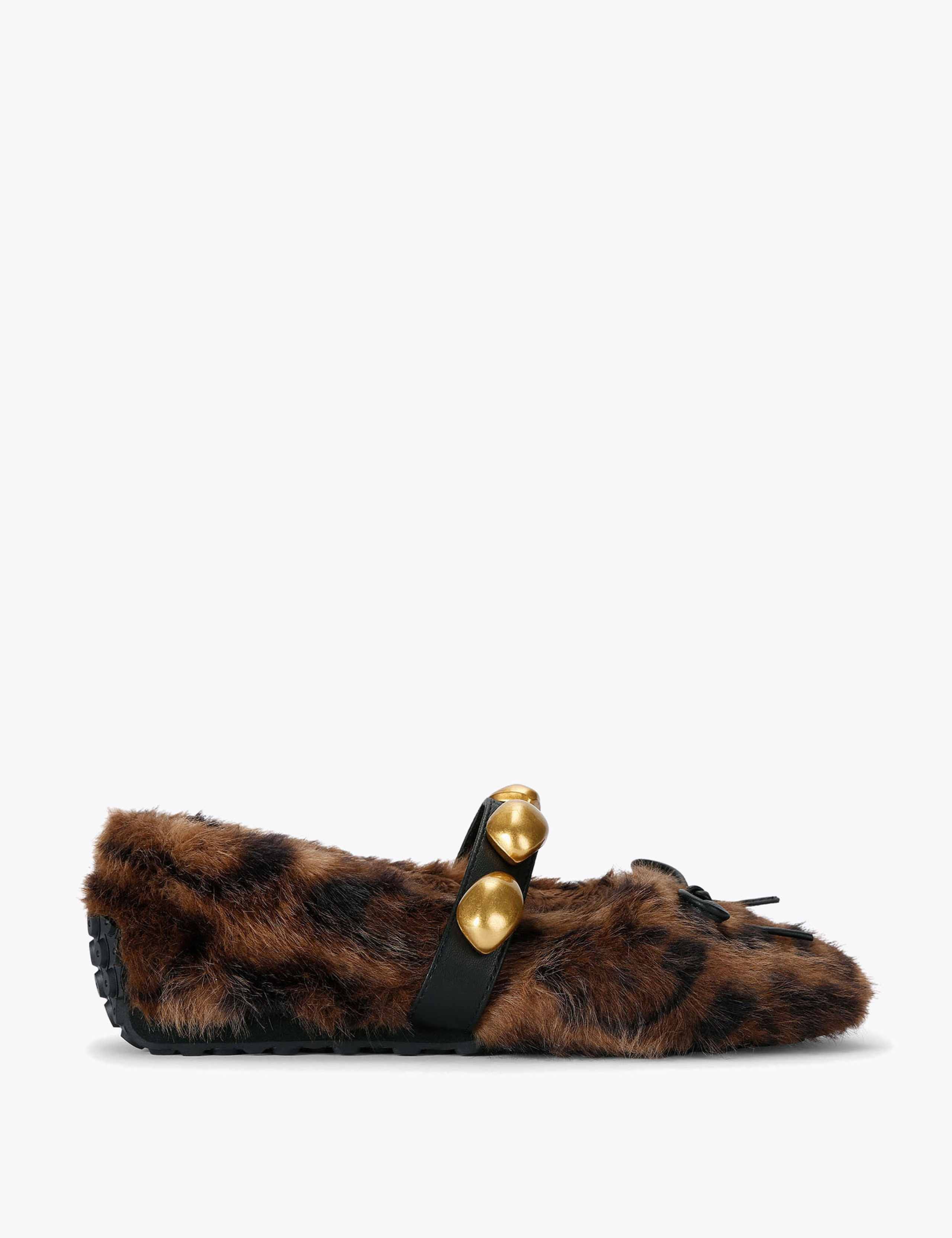 Toasted Leopard Print Faux Fur Buckle Pump Slippers