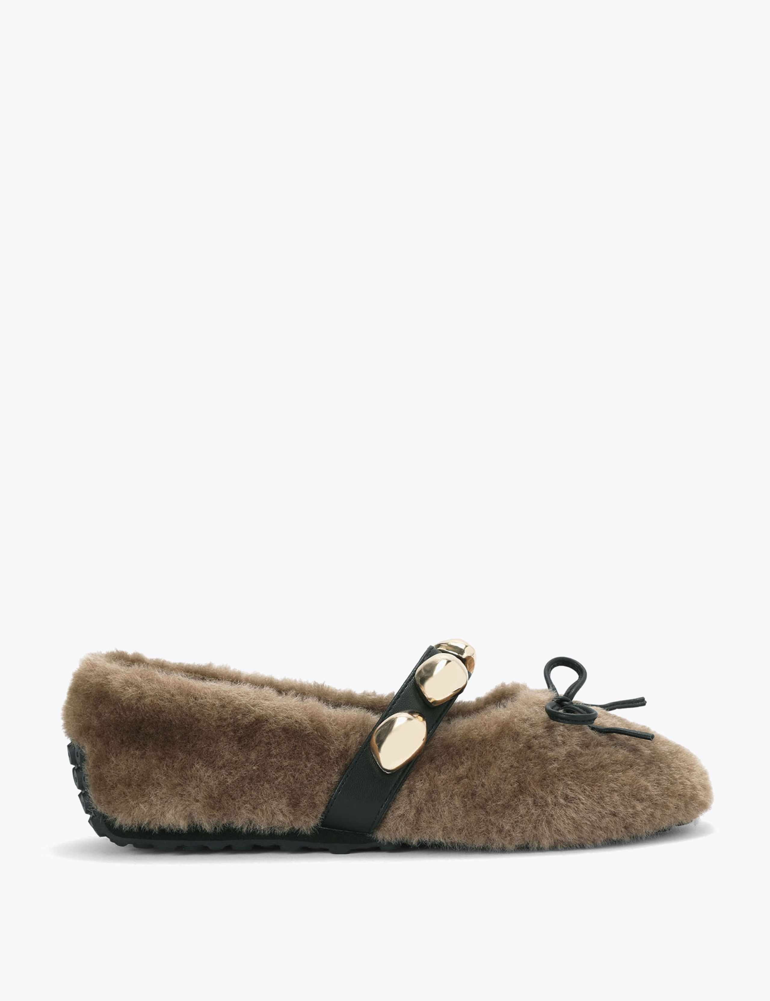 Toasted Faux Fur Bow Buckle Pump Slippers