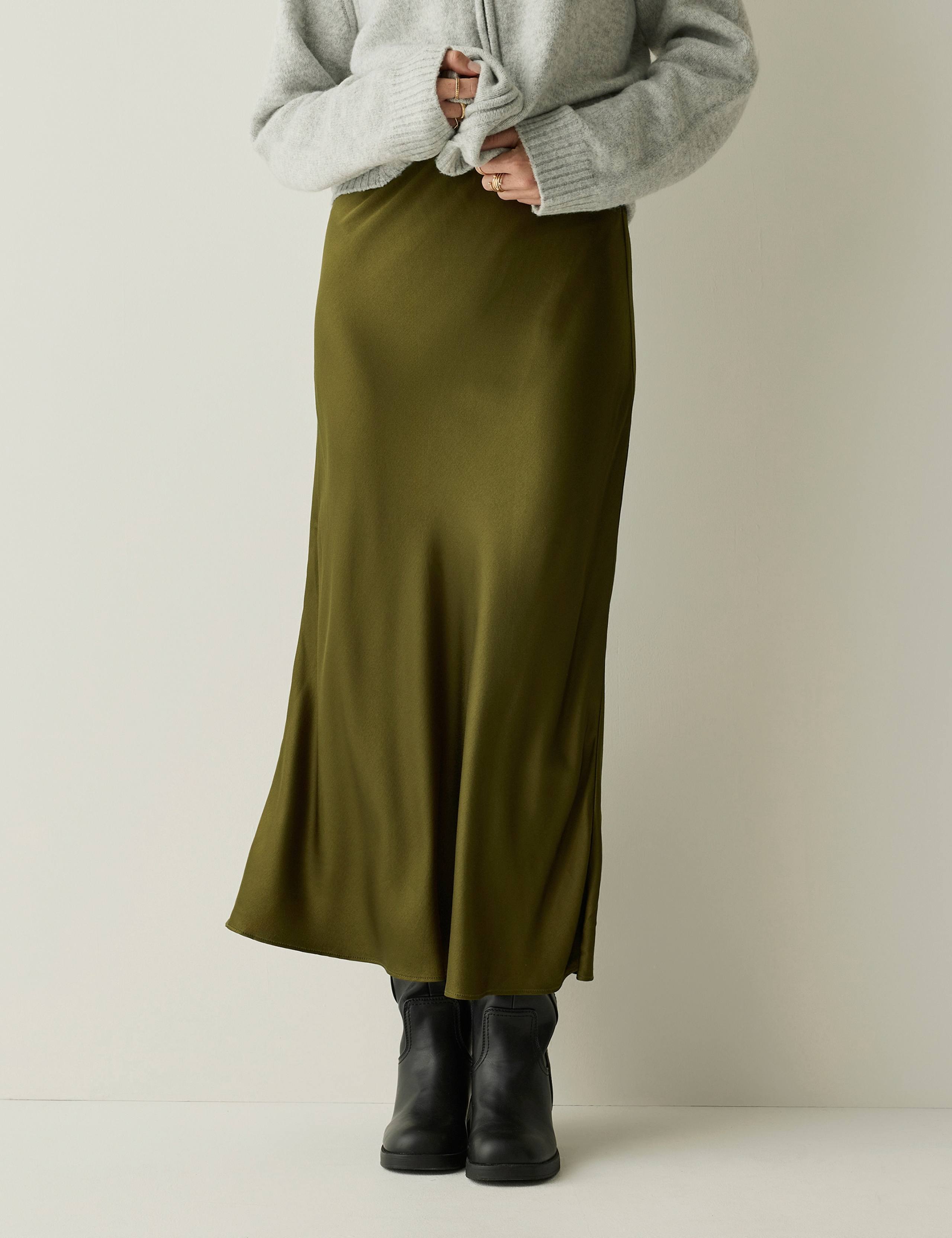 Satin Midi Slip Skirt