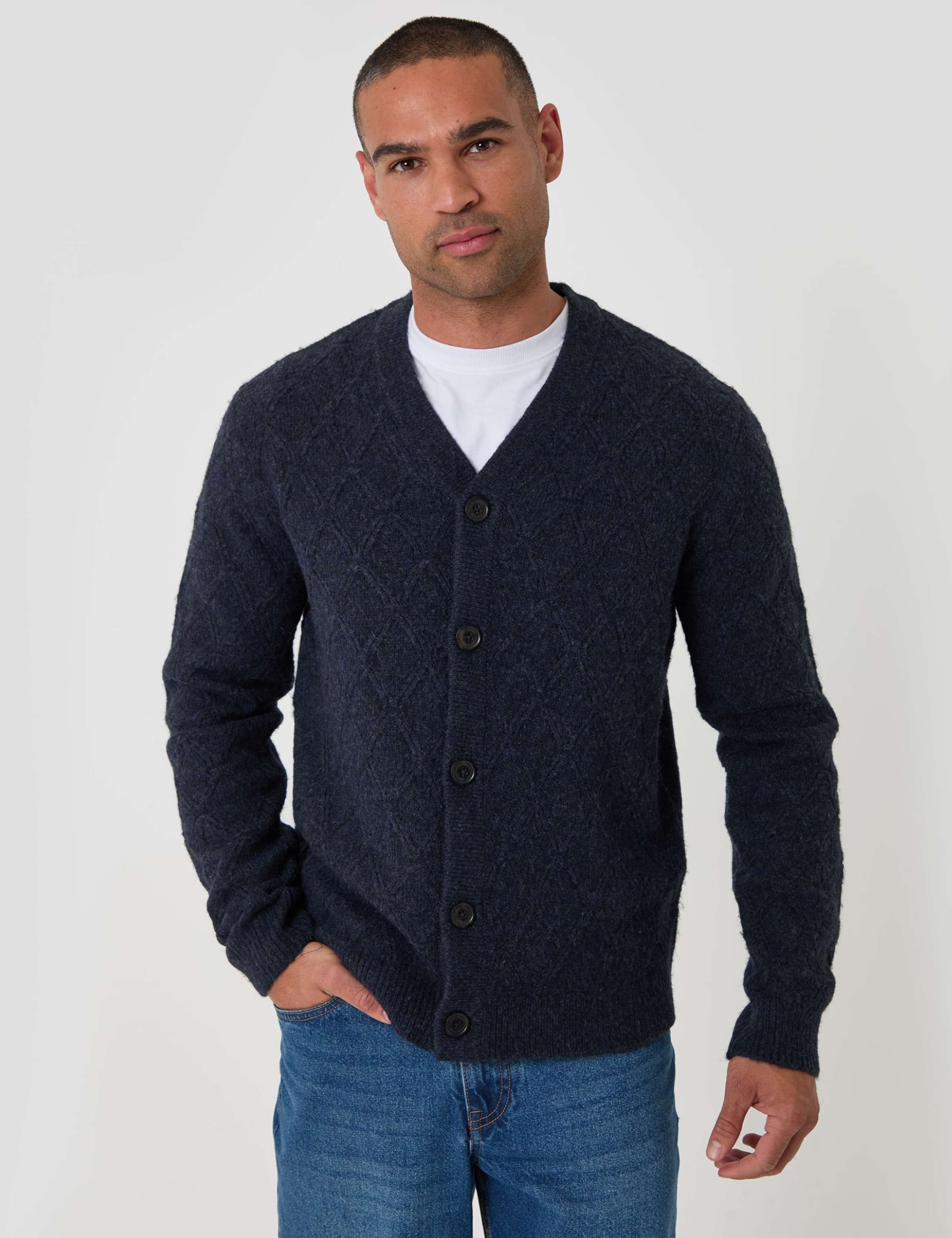 Wool Blend Cable Knit V Neck Cardigan