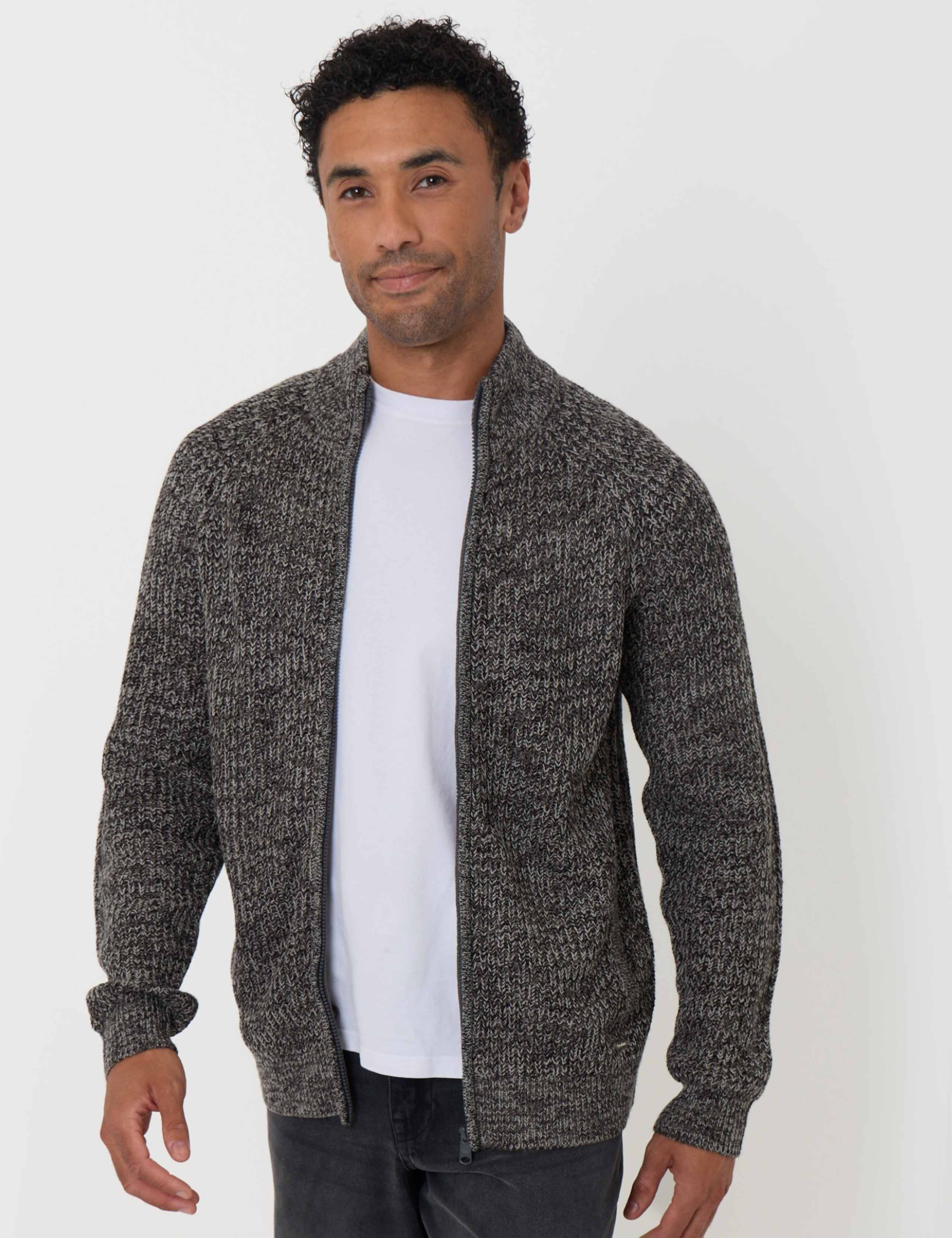 Textured Funnel Neck Zip Up Cardigan