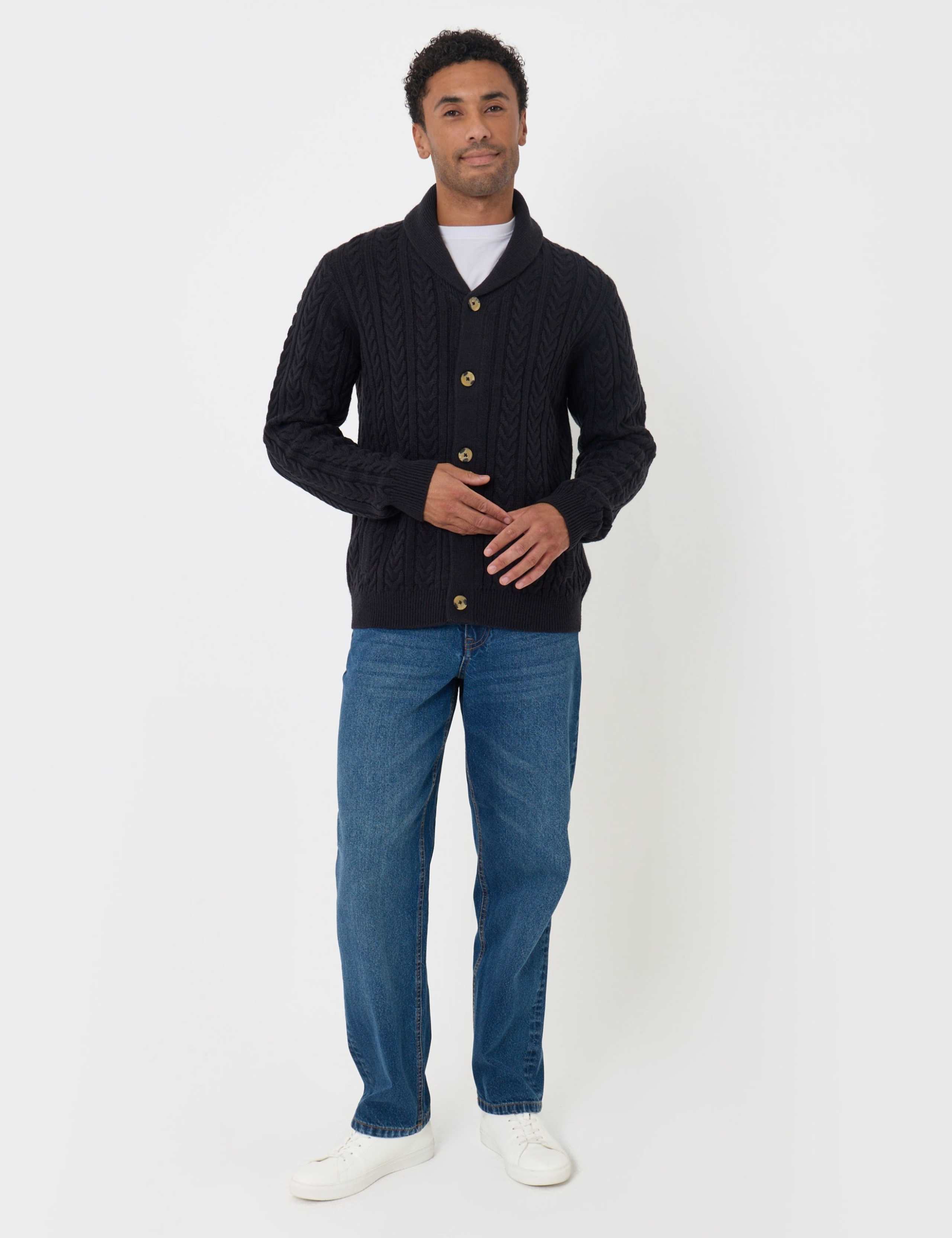 Cable Collared Neck Cardigan with Wool