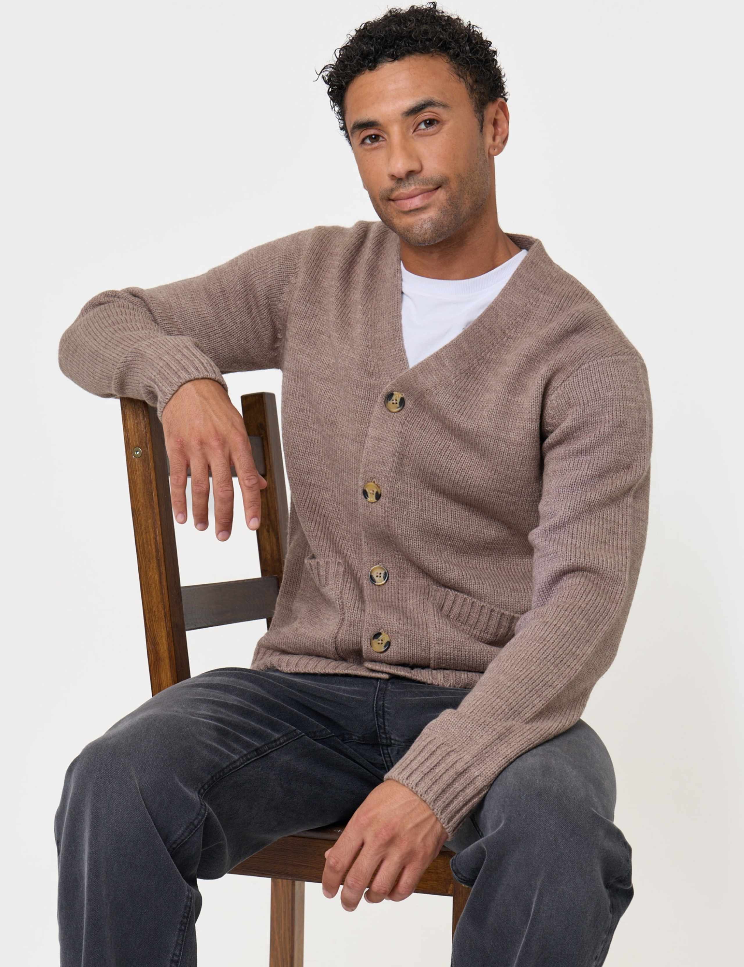 Wool Blend V Neck Cardigan