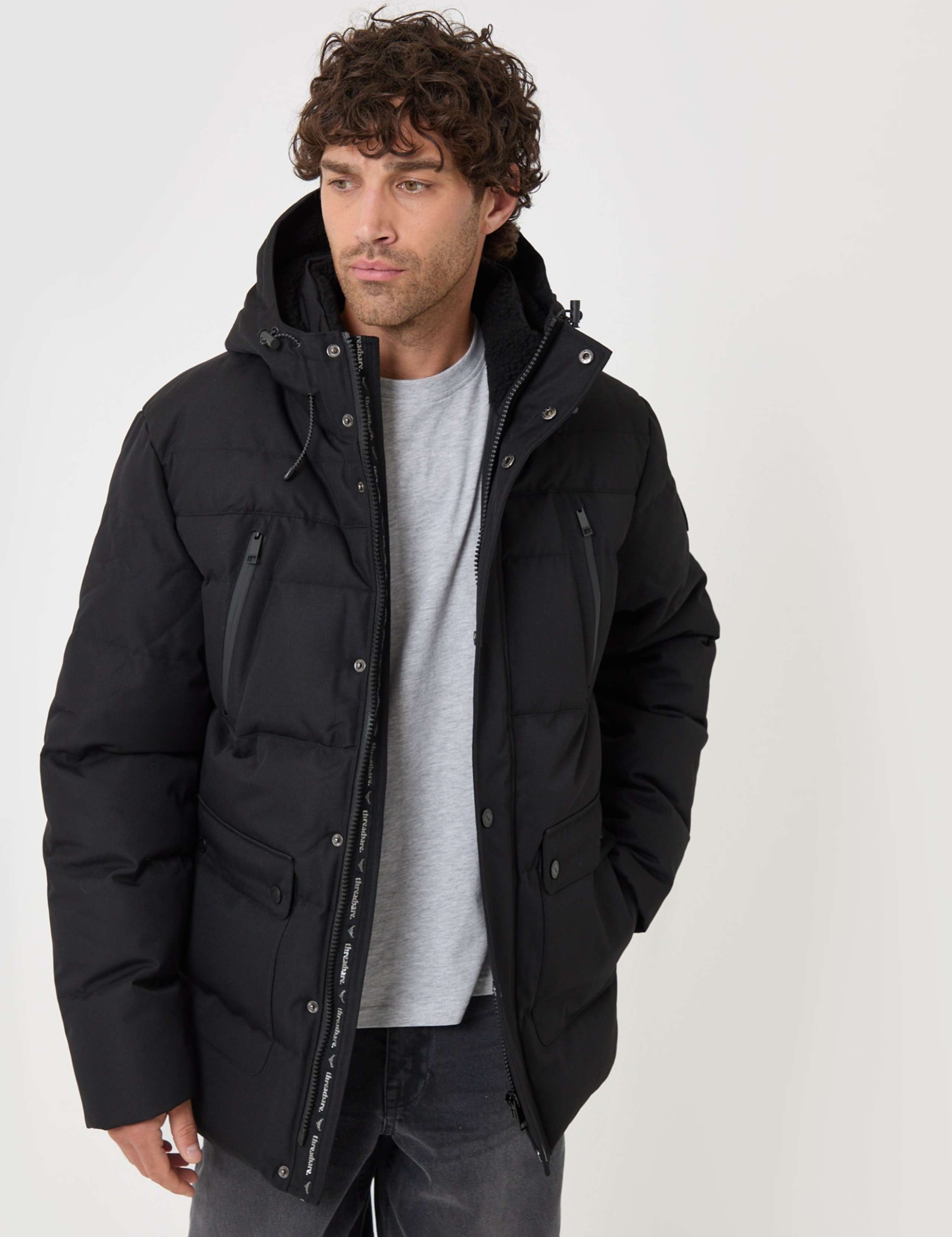 Showerproof Borg Lined Hooded Puffer Jacket