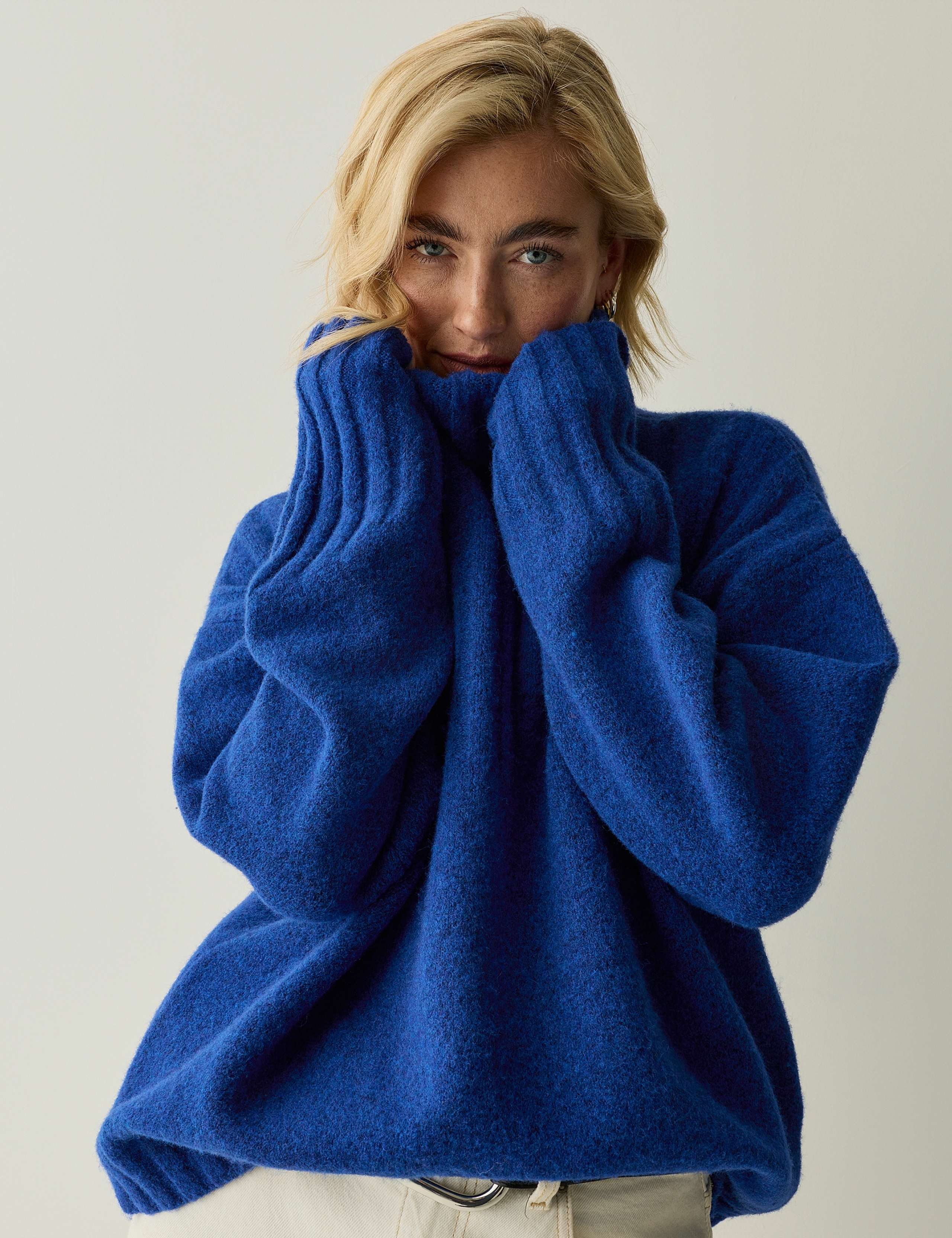 Striped Funnel Neck Relaxed Jumper