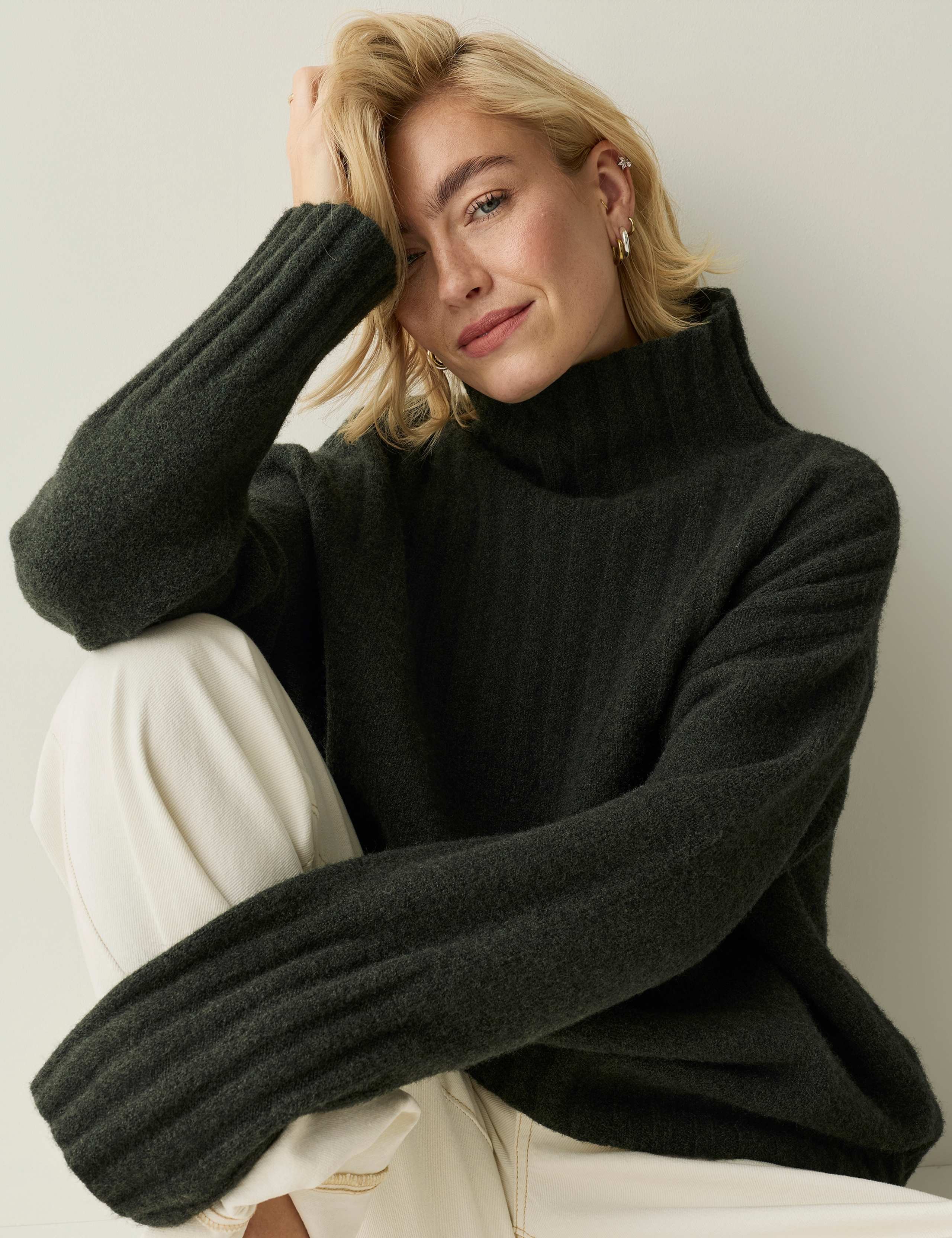 Striped Funnel Neck Relaxed Jumper