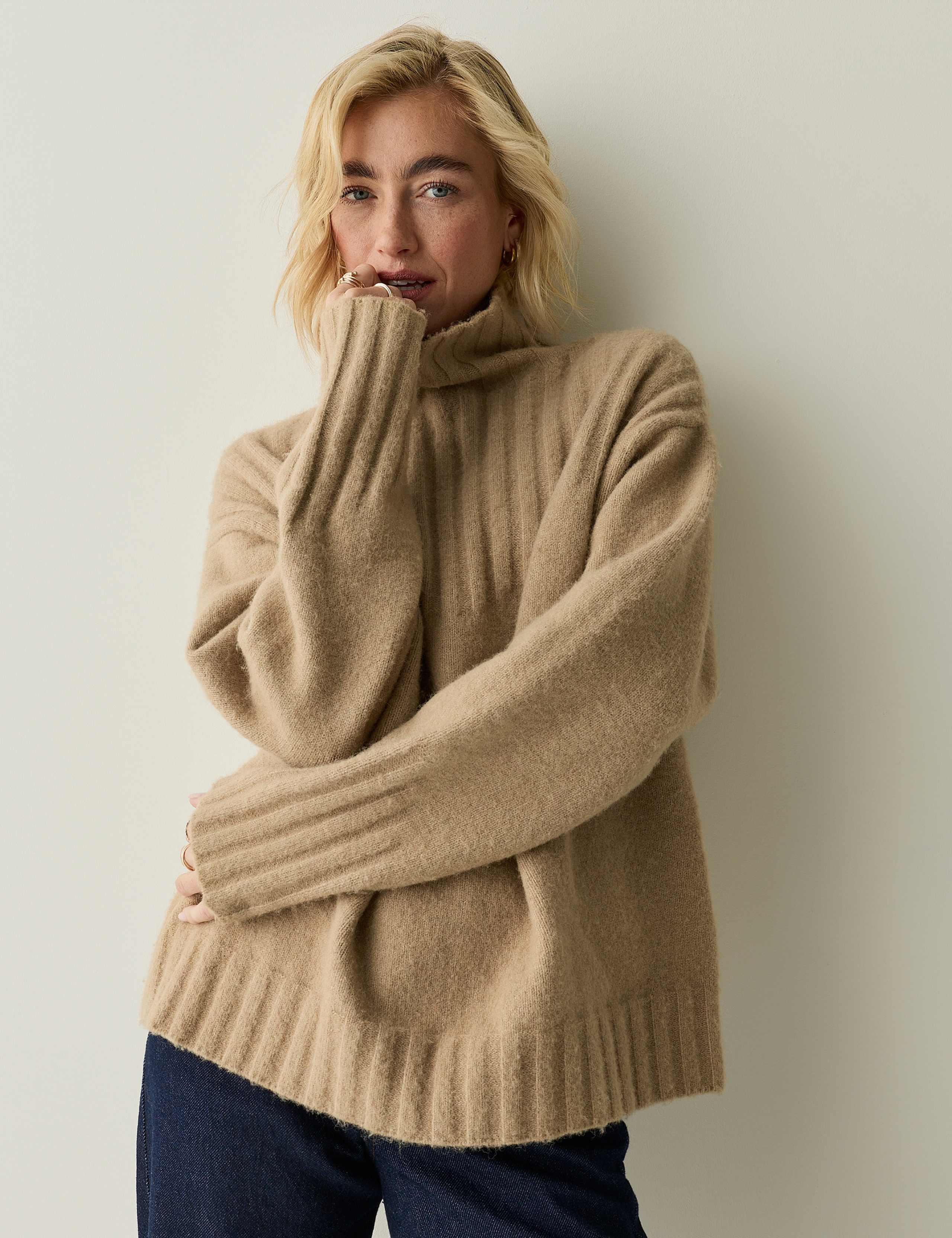 Striped Funnel Neck Relaxed Jumper