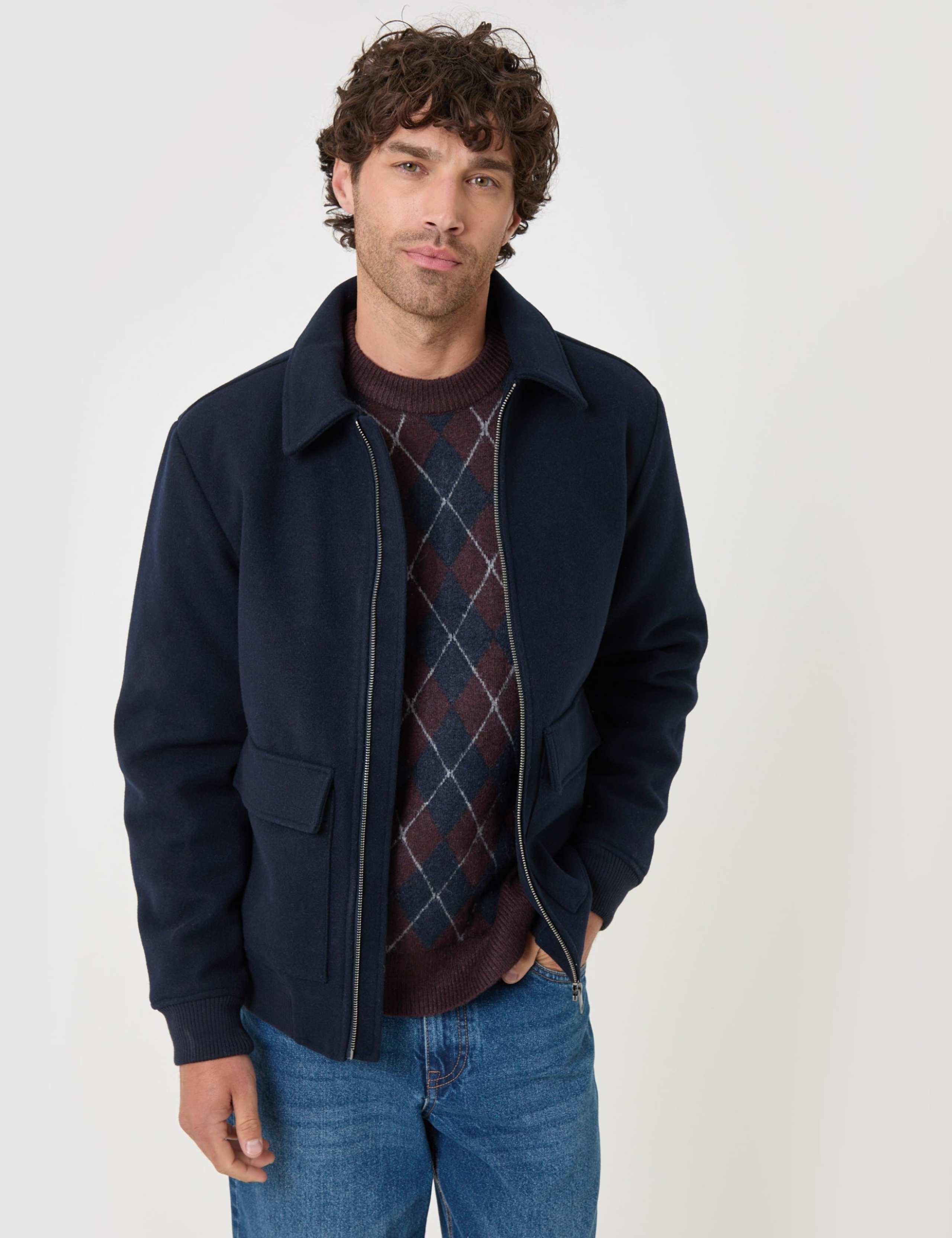 Faux Wool Collared Lightweight Jacket