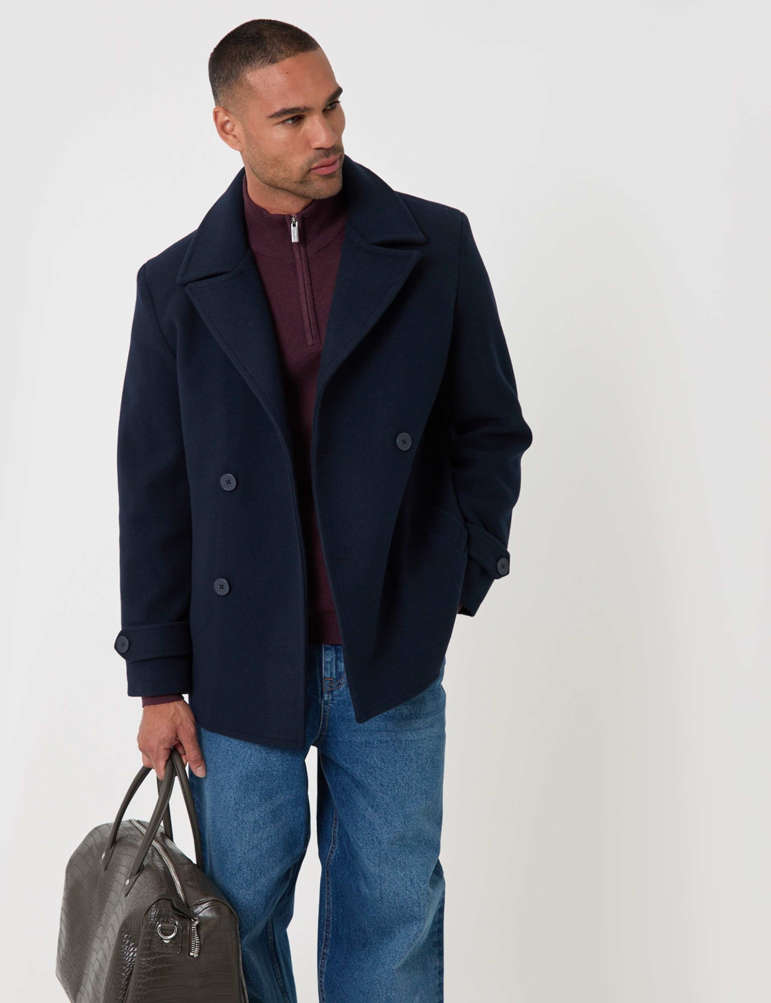 Faux Wool Double Breasted Short Trench Coat