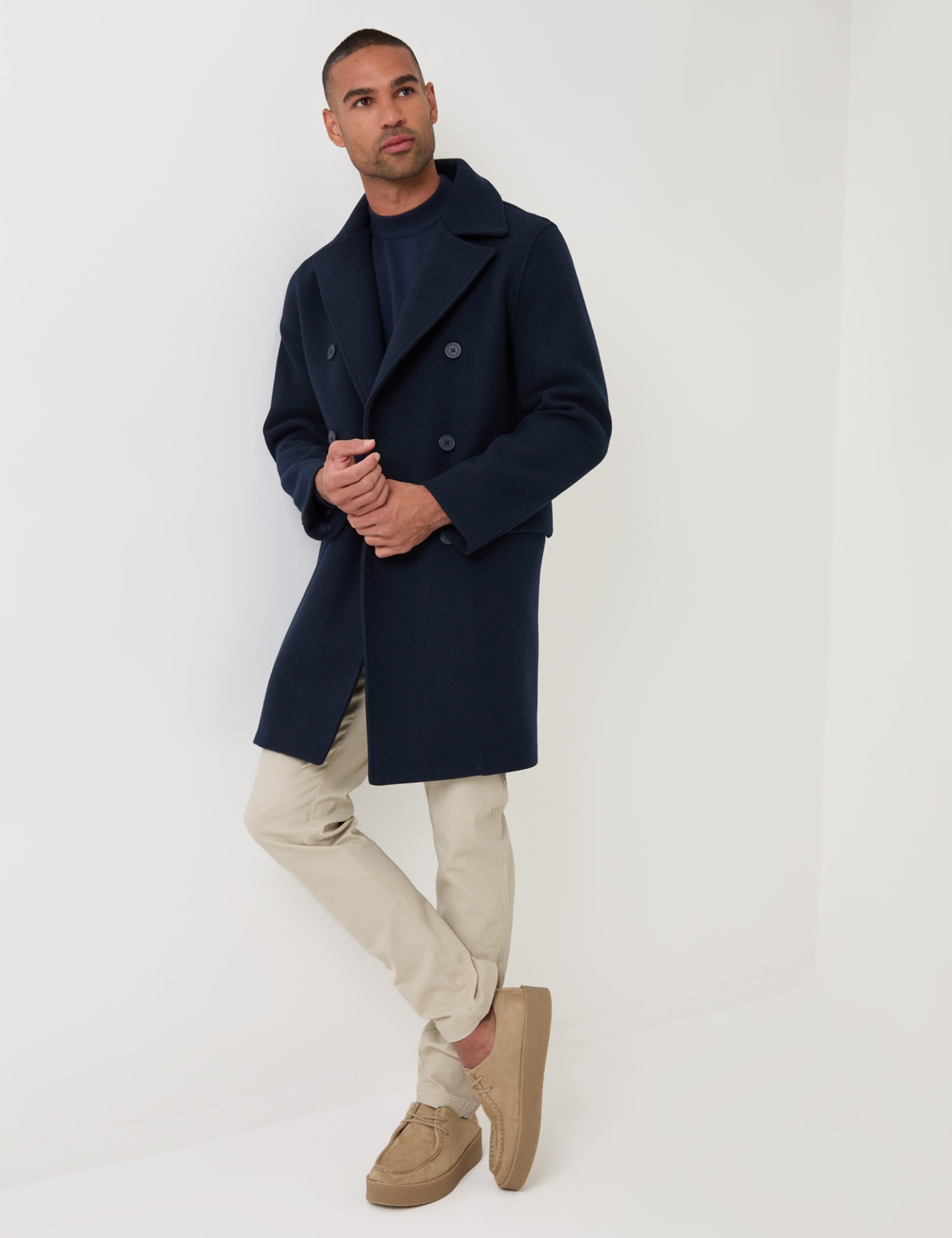 Faux Wool Double Breasted Trench Coat