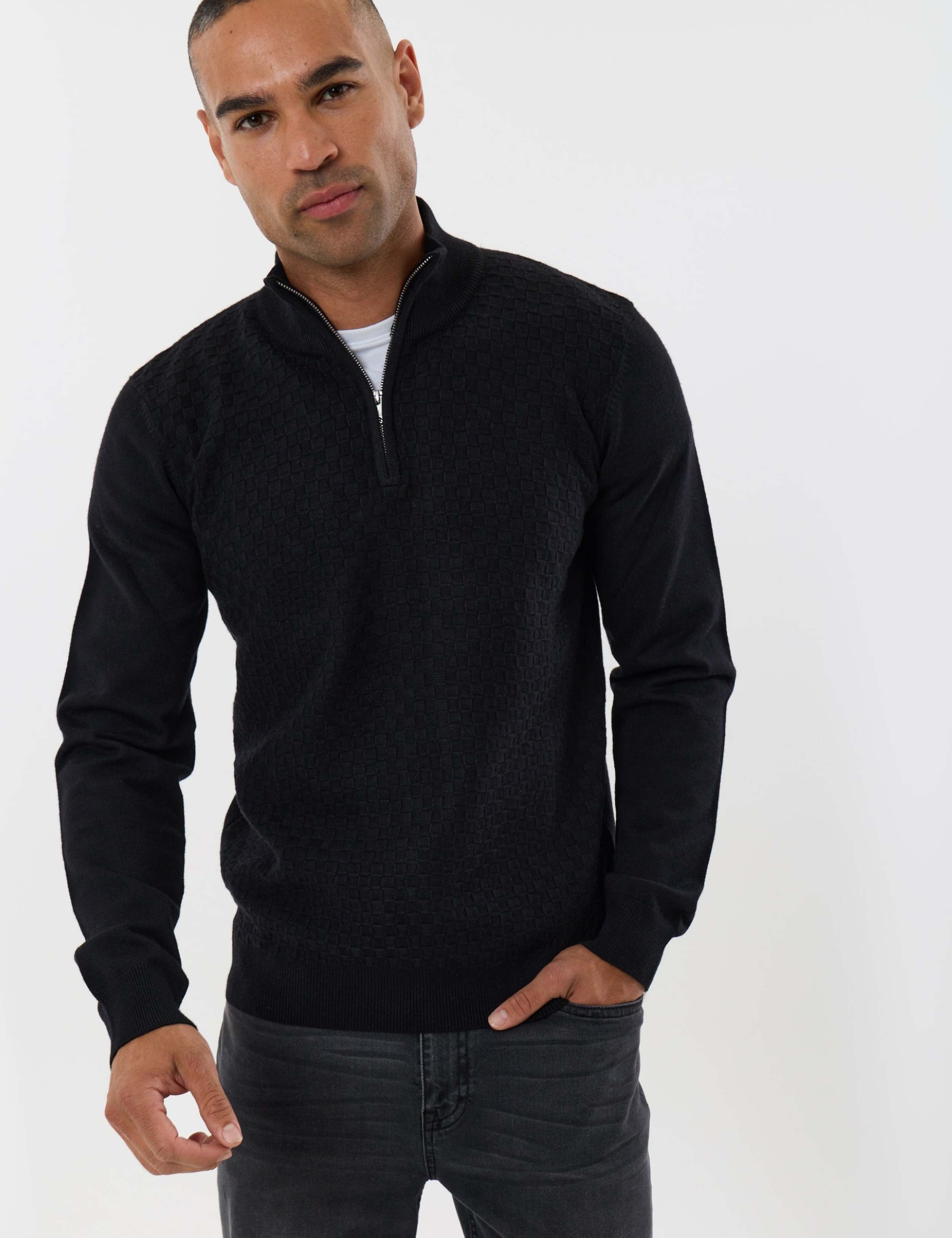 Basket Stitch Quarter Zip Jumper
