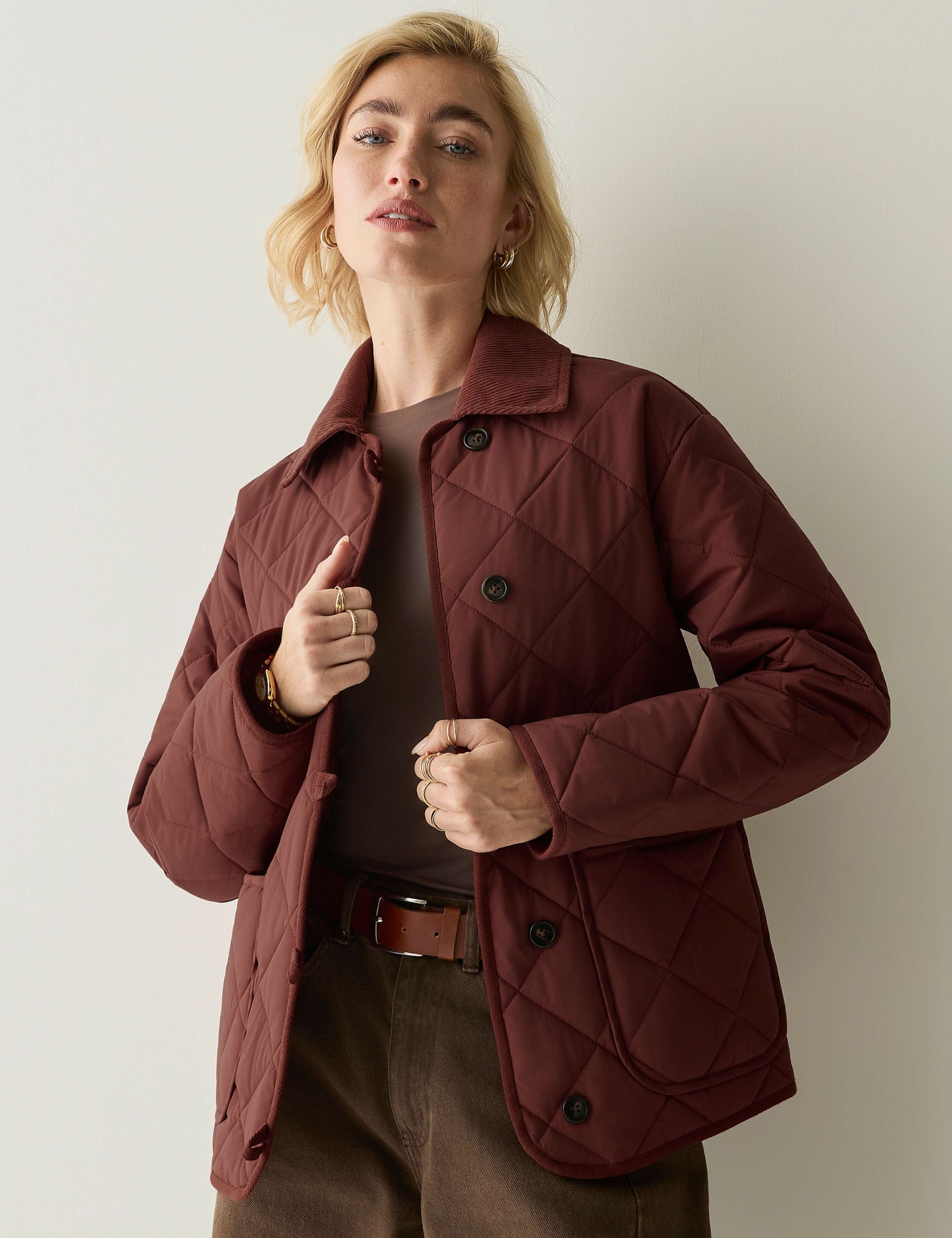 Checked Quilted Collared Jacket