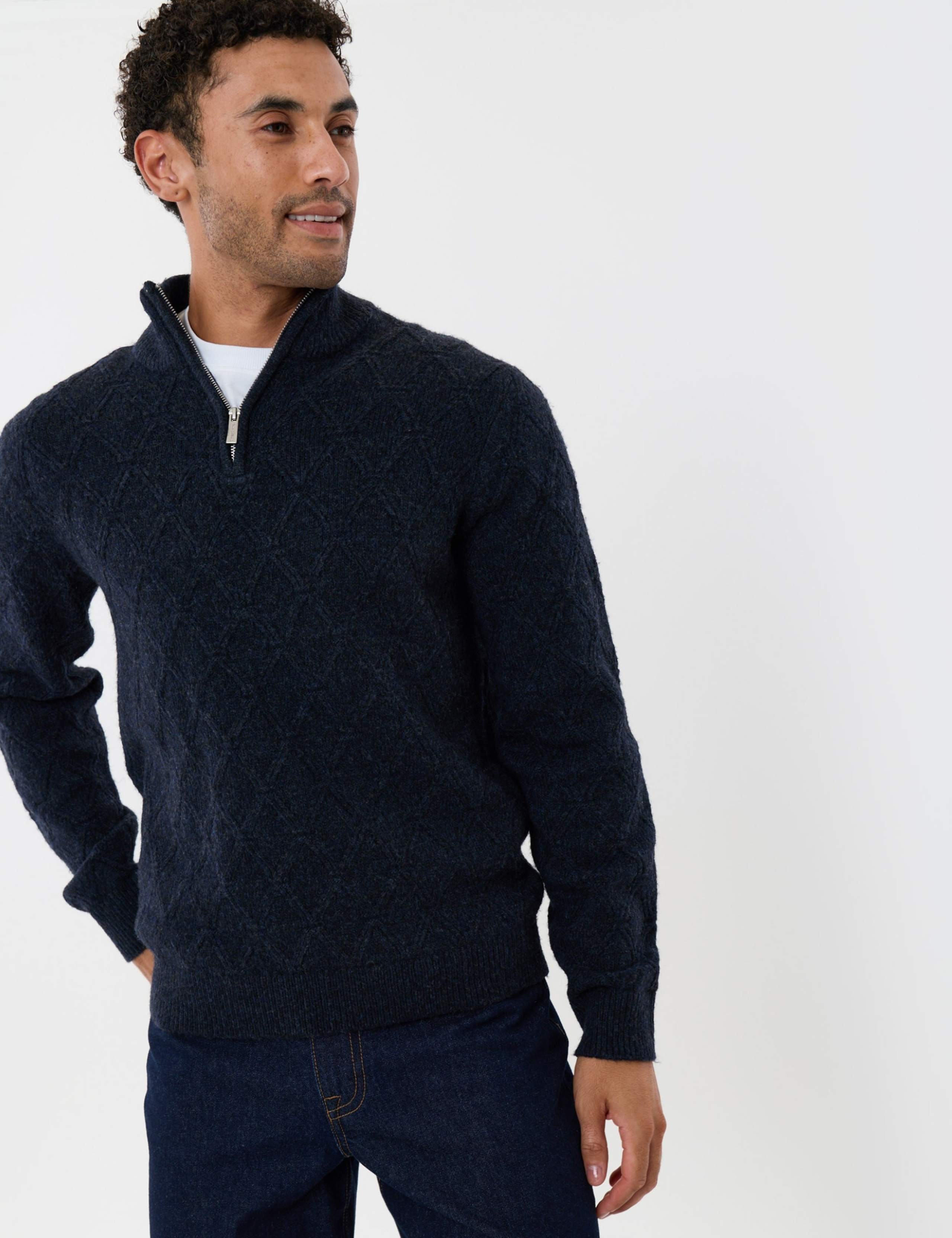 Diamond Cable Knit Funnel Neck Jumper