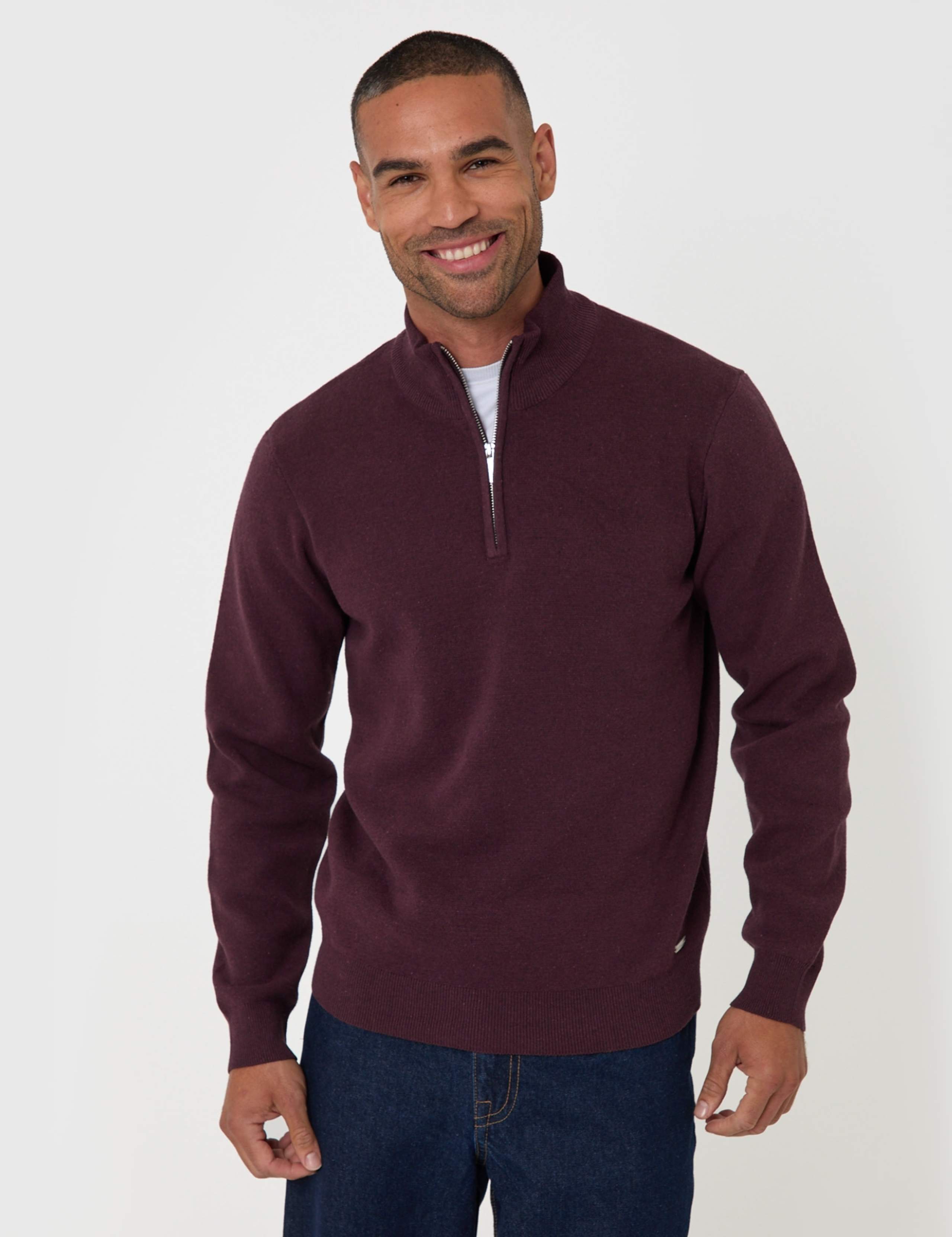 Cotton Rich Quarter Zip Funnel Neck Jumper