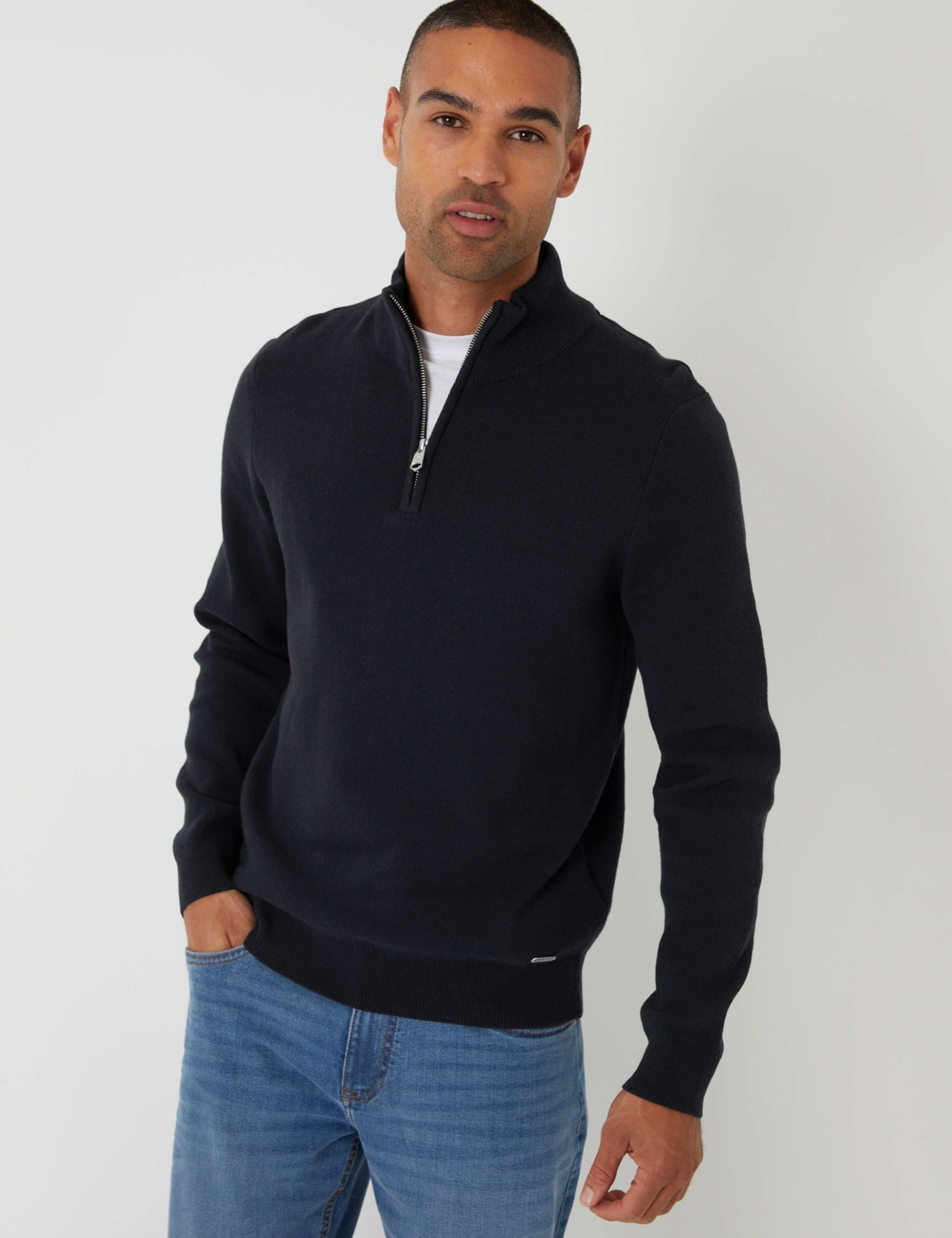 Cotton Rich Quarter Zip Funnel Neck Jumper