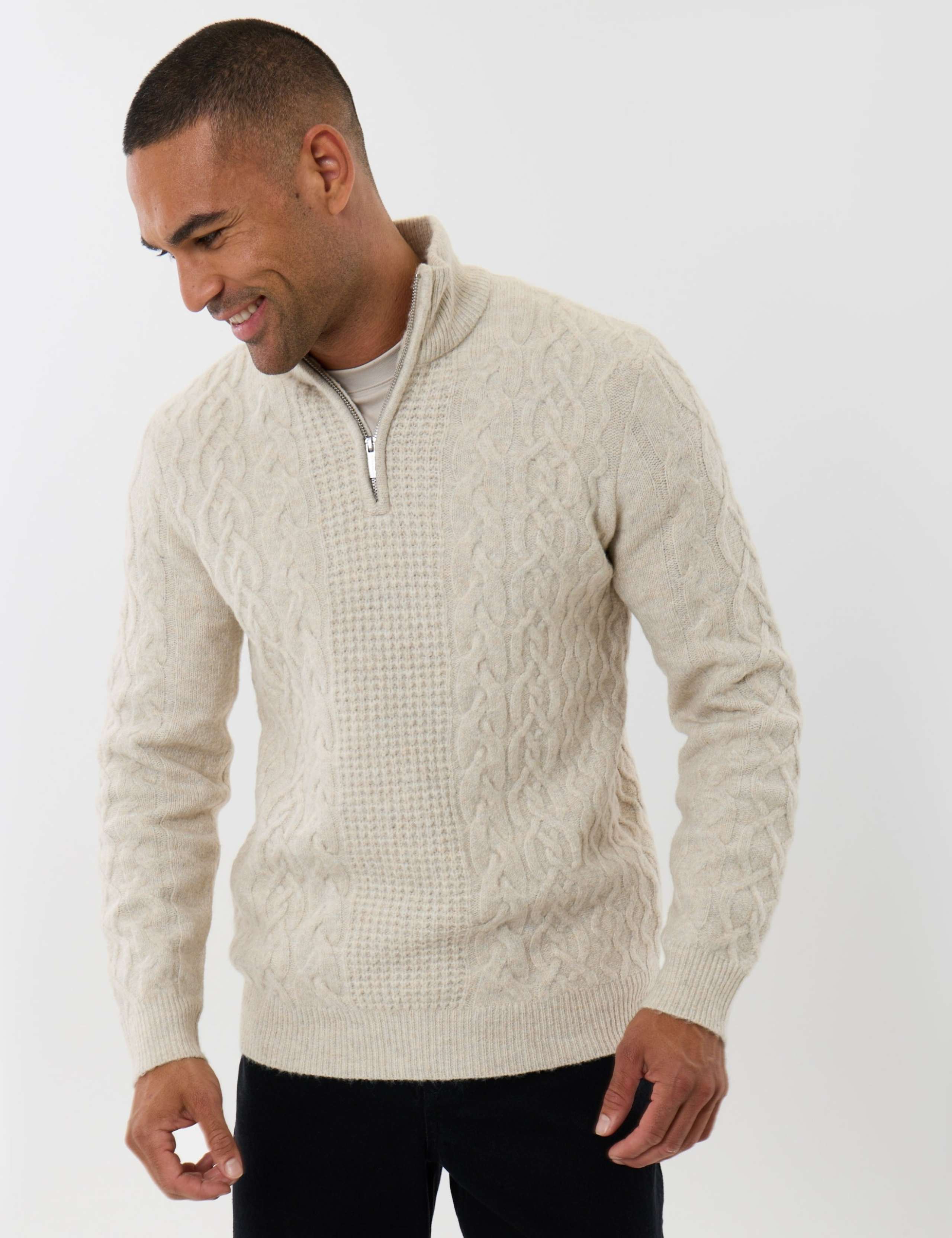 Cable Knit Jumper with Quarter Zip