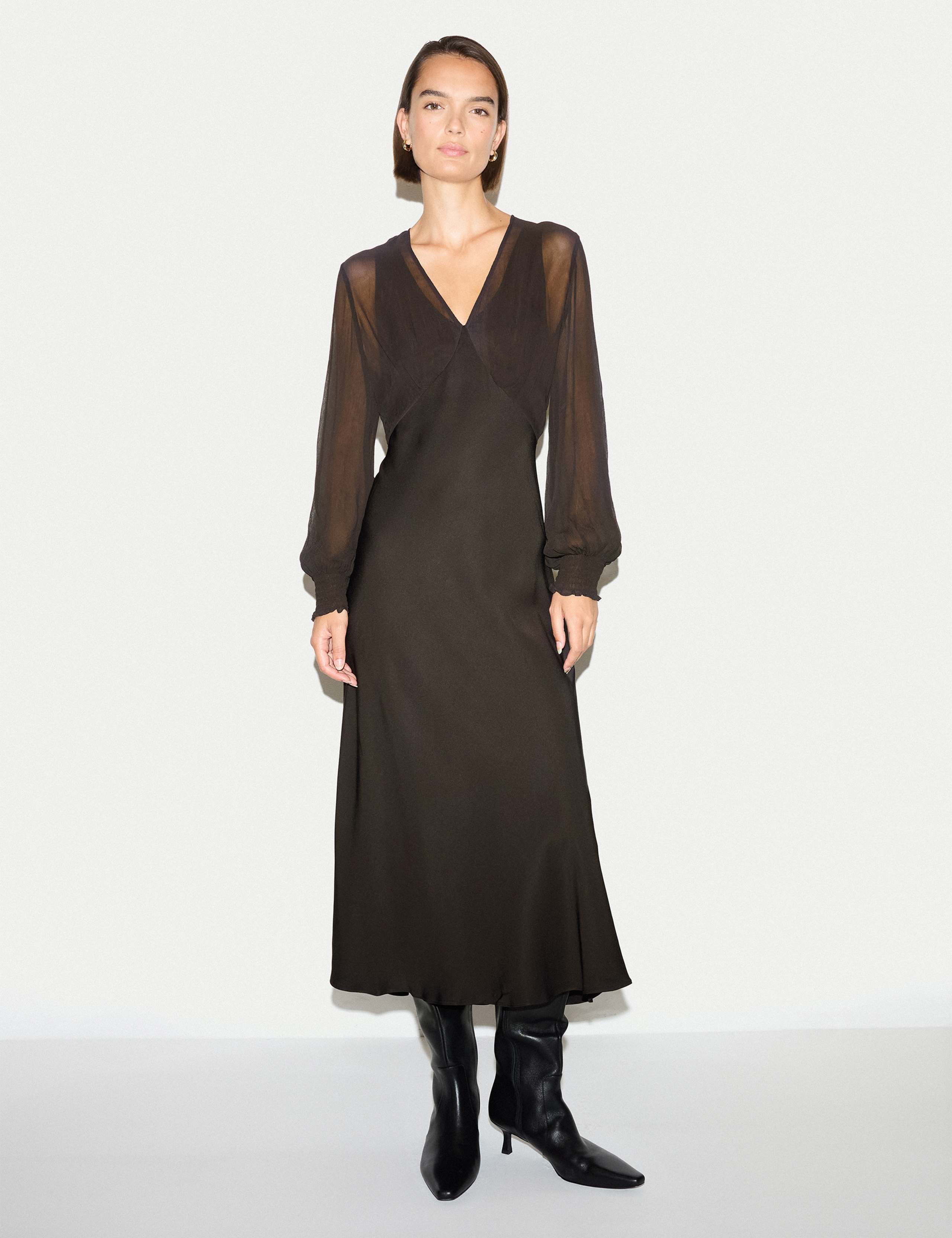 Long Sleeve Bias Midi Dress