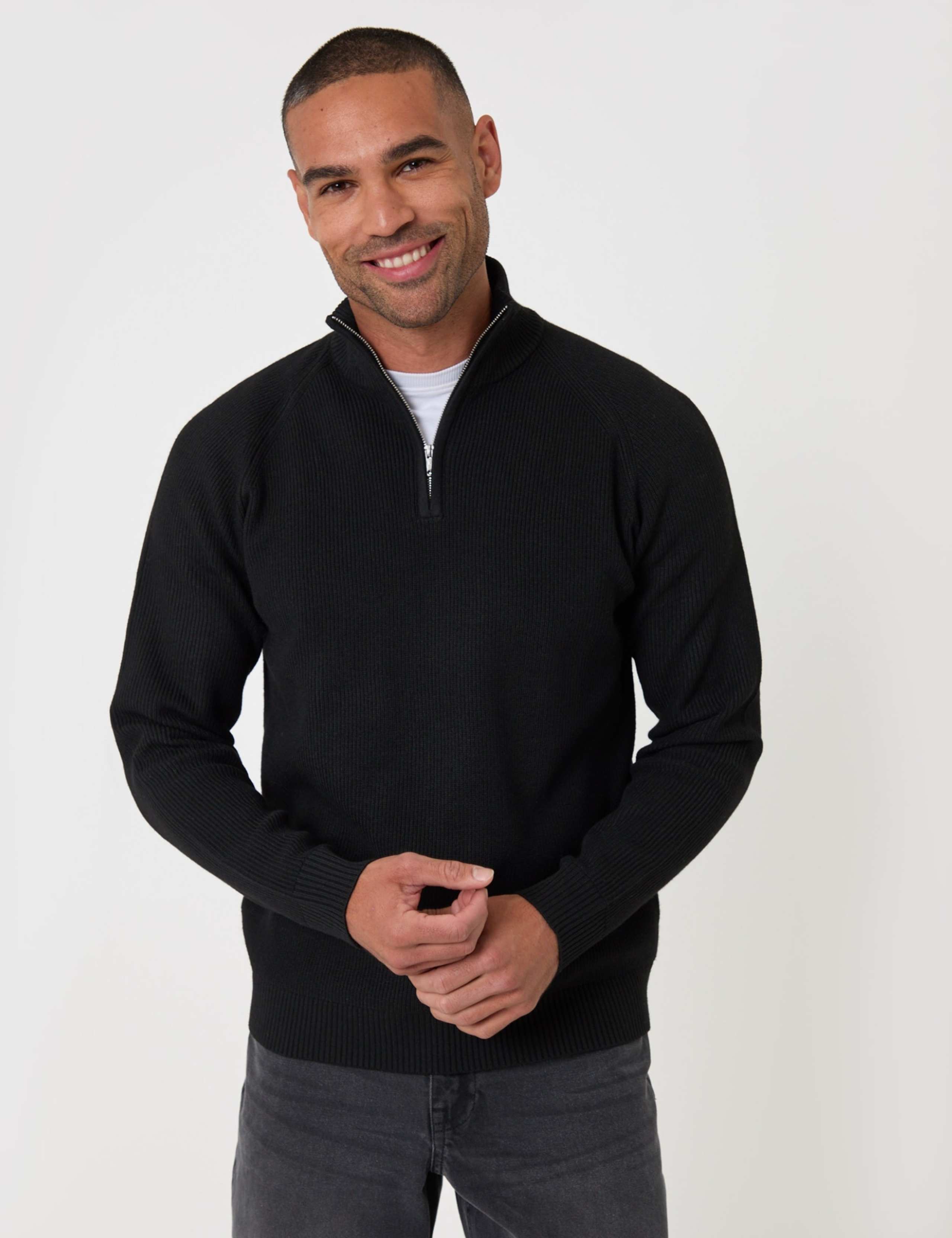 Textured Quarter Zip Funnel Neck Jumper