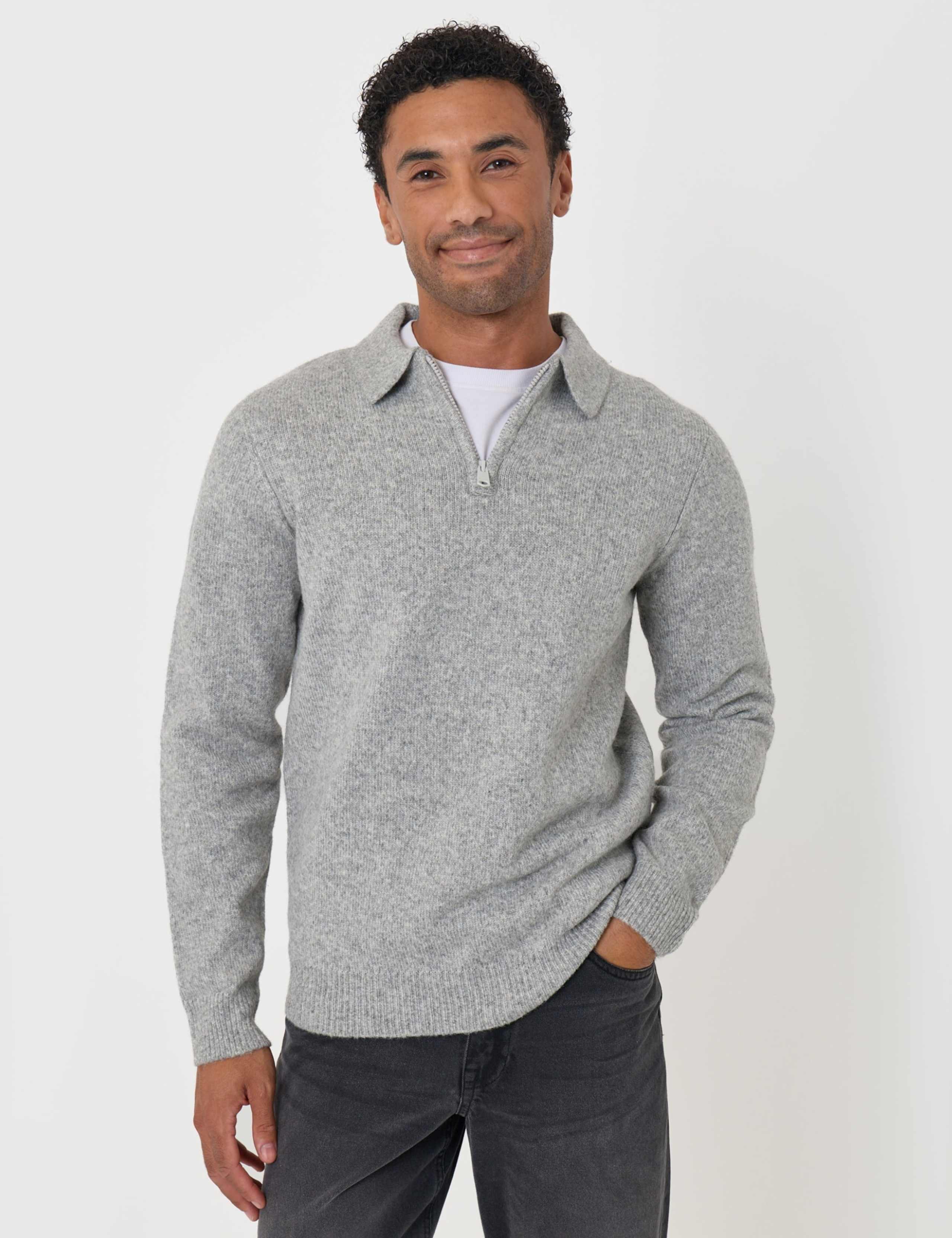 Textured Quarter Zip Polo Neck Jumper