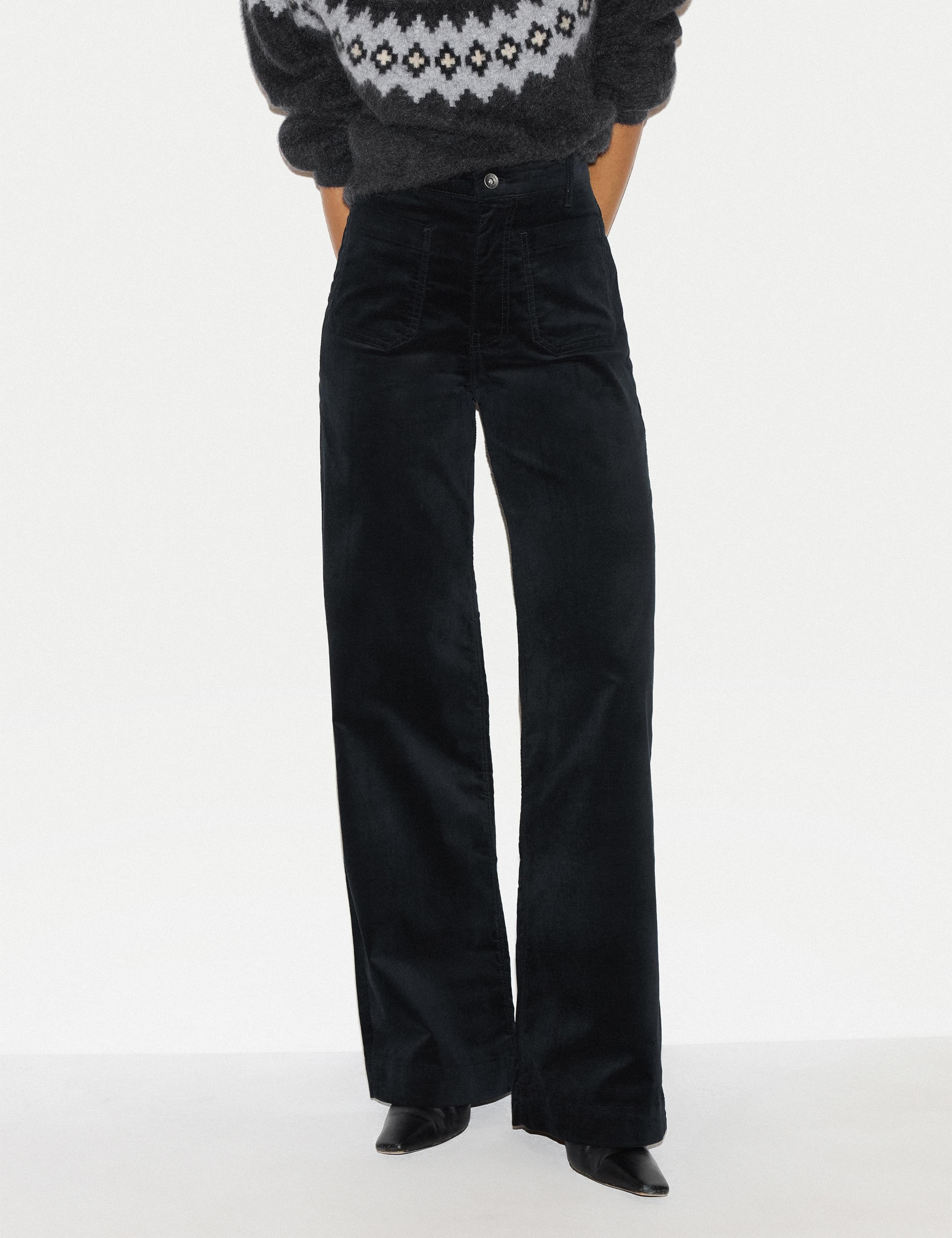 Velvet Patch Pocket Wide Leg Jeans