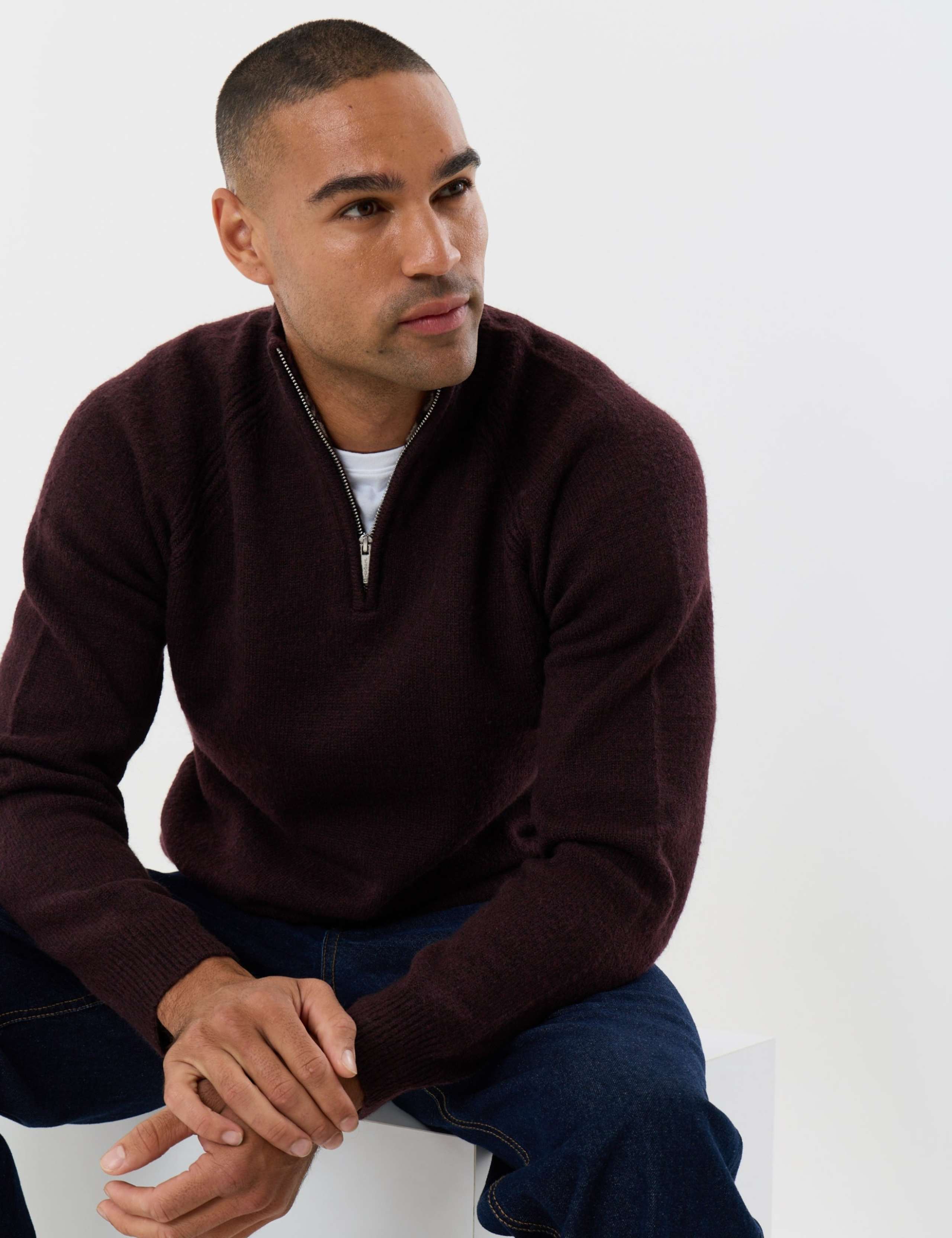 Raglan Rib Quarter Zip Knitted Jumper